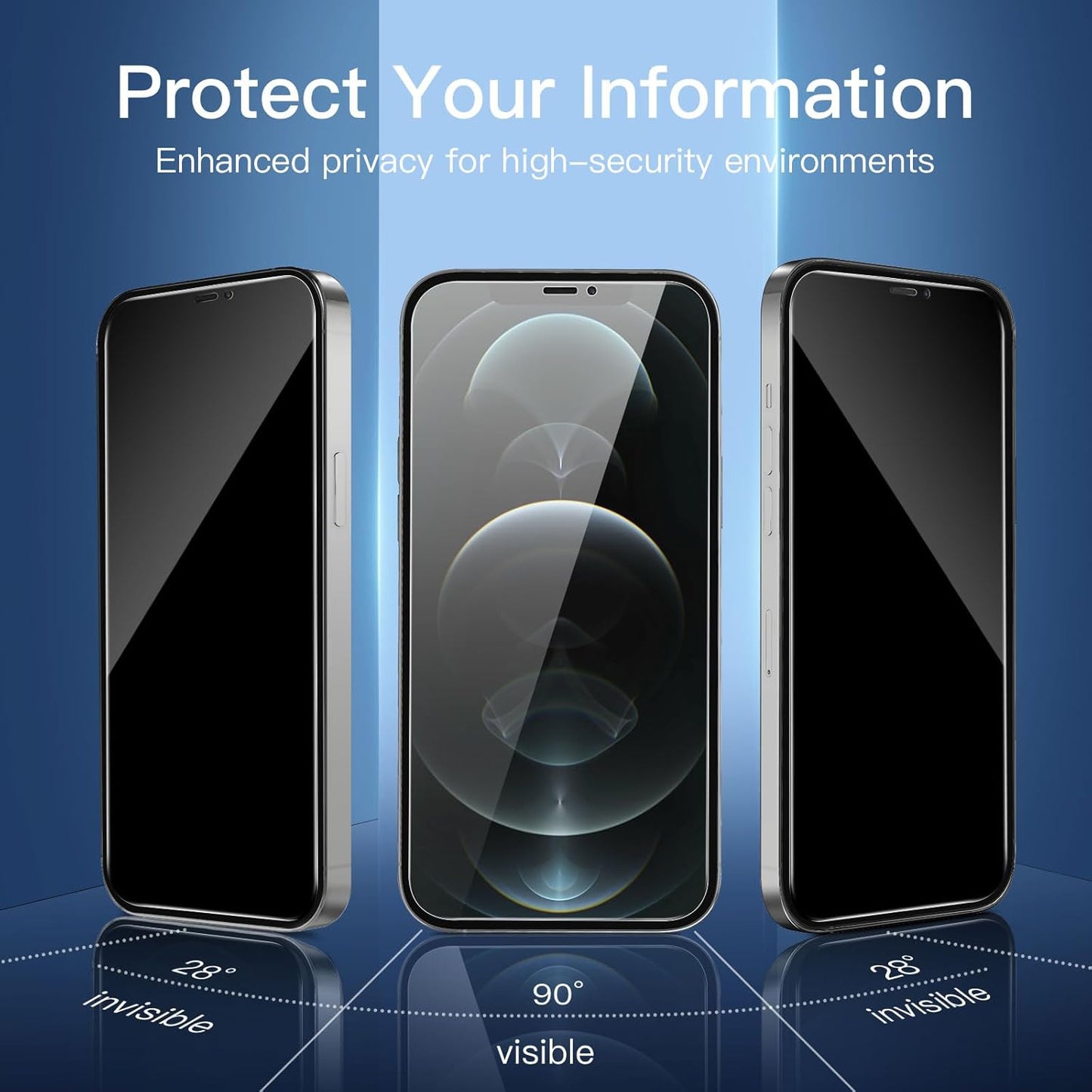 NEW'C 3 Pack Privacy for iPhone 12 Pro Max Screen Protector (6.7"), Enhanced 28-Degree Privacy Angle, Ultra Durable 9H Hardness, Bubble-Free
