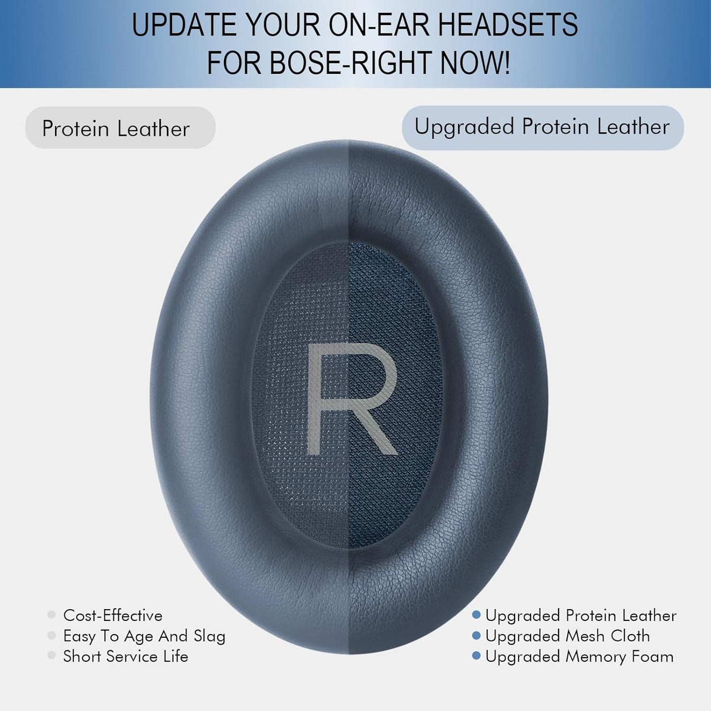 GEVO Replacement Ear Pads for Bose QC45, Ear Cushions for Bose QuietComfort 45 (QC45) & Quiet Comfort SE (QC SE) Headphones, Earpads with Softer Leather Noise Isolation Foam (Blue)