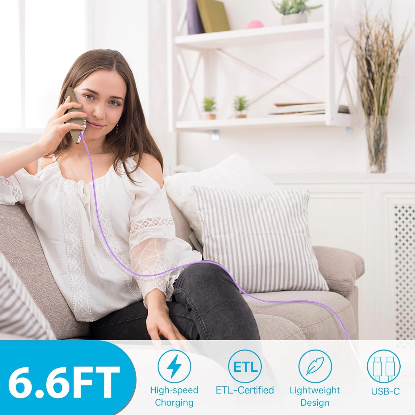 Phone 16 15 Charger Fast Charging,16 Pro Charger,30W USB-C Fast Charger Block & 6.6Ft USB C to C Fast Charging Cord for Phone 16 15 Pro/16 15 Pro Max/15 Plus,Pro 12.9,Samsung Galaxy S24 Ultra,Purple