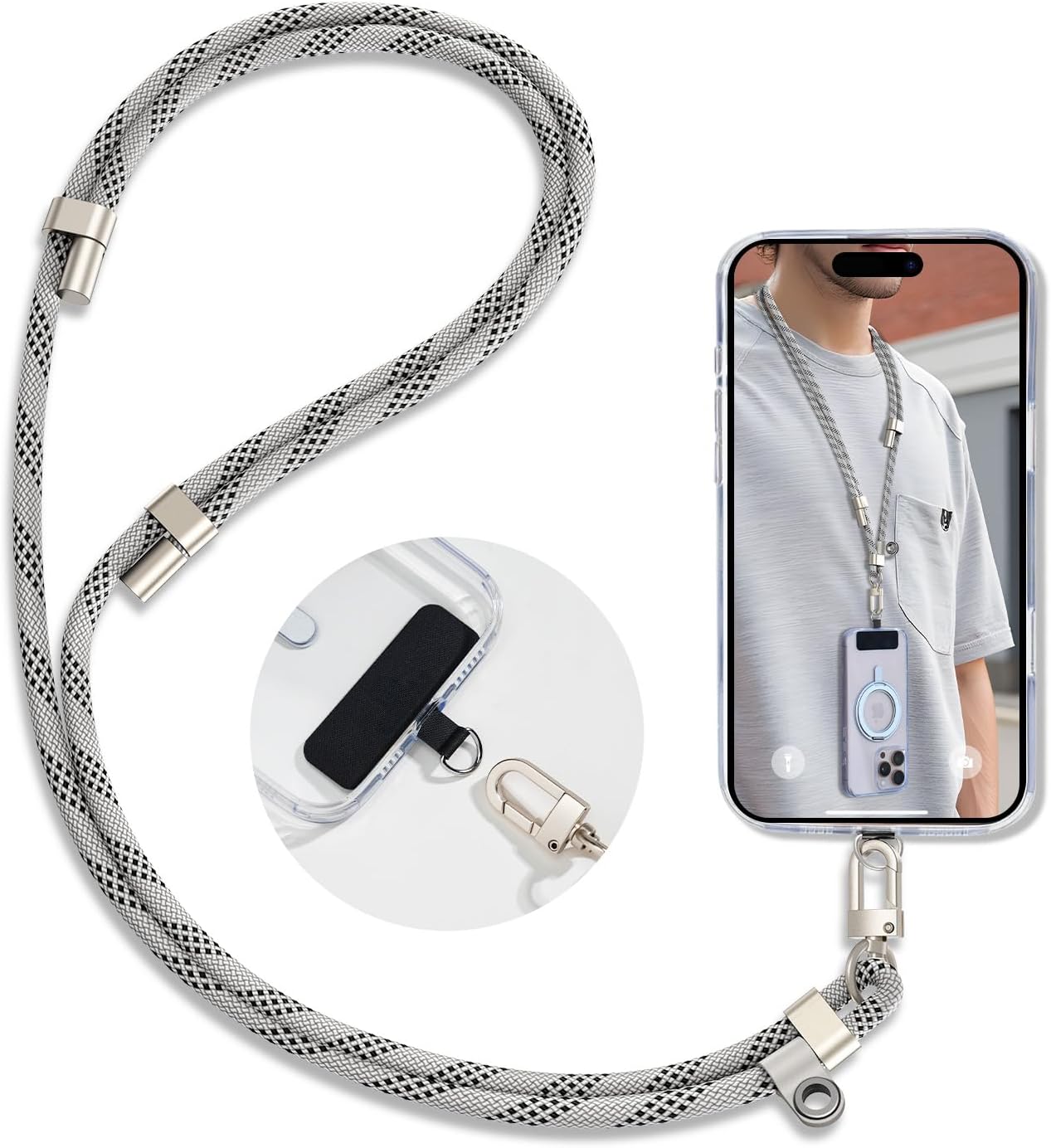 Phone Crossbody Lanyard with 2 Phone Tabs, Adjustable Anti-Theft Phone Lanyard for Most Phones, Durable Metal Buckle
