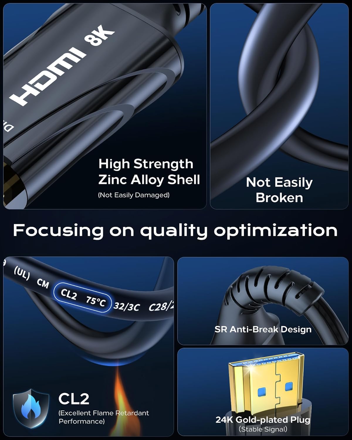8K Fiber Optic HDMI Cable 85FT Long - High-Speed 4K 120hz Fiber Optic HDMI Cord,8K 60hz 48Gbps HDCP 2.2&2.3，HDR10 - Compatible with Fire Roku HDTV/Monitor/Projector