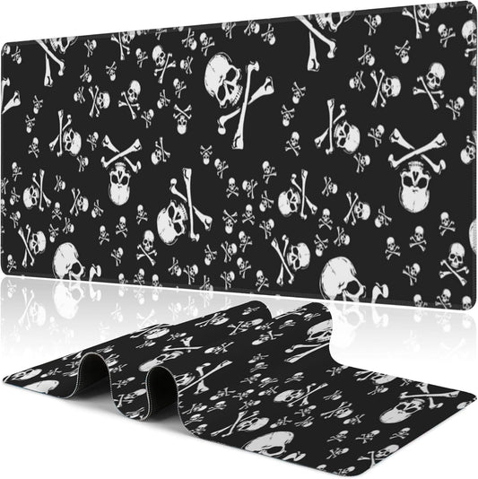 Skull Head Desk Mat,Large Pirate Skull Crossbones Gaming Keyboard Mouse Pad,Non-Slip Rubber Base Desk Pad Thick Stitched Edges Waterproof Mousepad Mouse Mat 31.5"x11.8"
