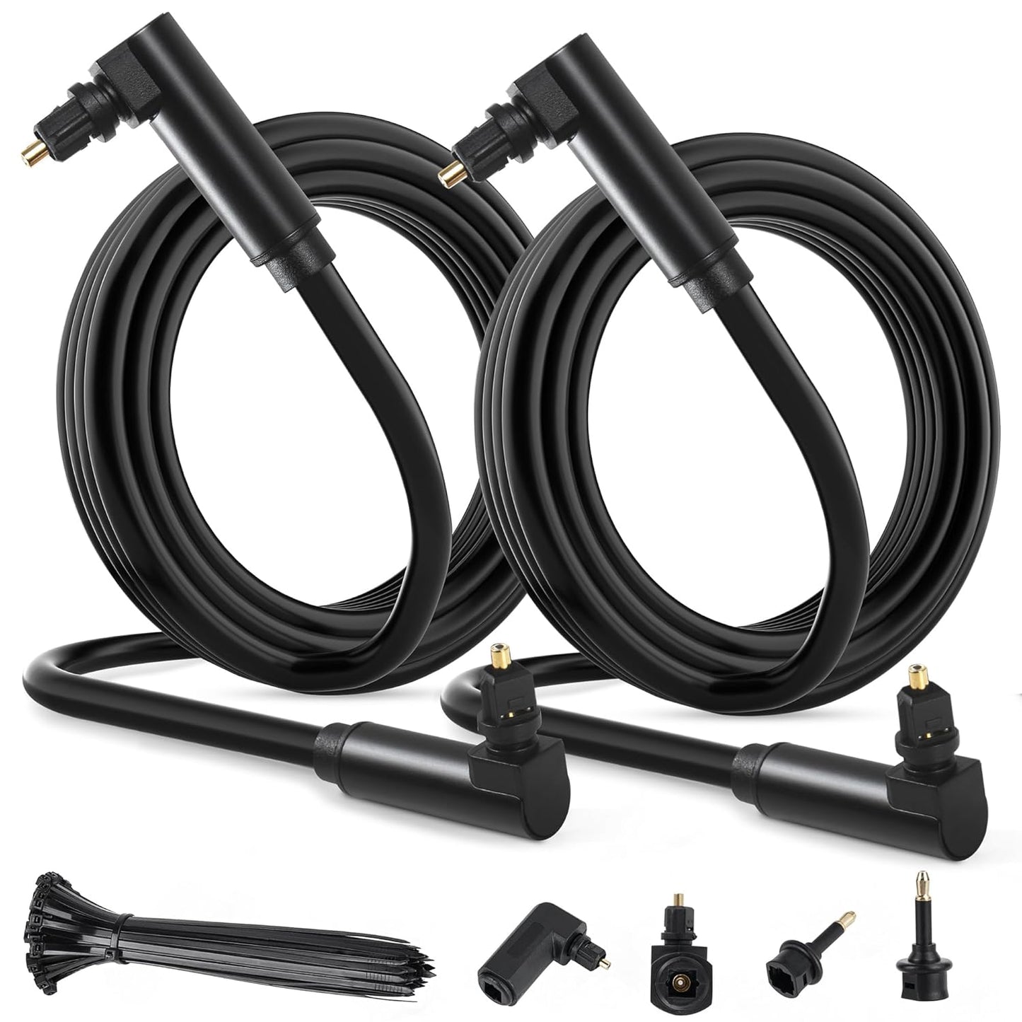 Elecan Optical Audio Cable 4 Ft/2 Pack 90 Degree Angled to Angled Digital Audio Toslink Cable Cord-Fiber Optic-Gold Plated-Flexiable&Durable-for Home Theater,Sound Bar,PS4&Xbox with Adapters+Ties