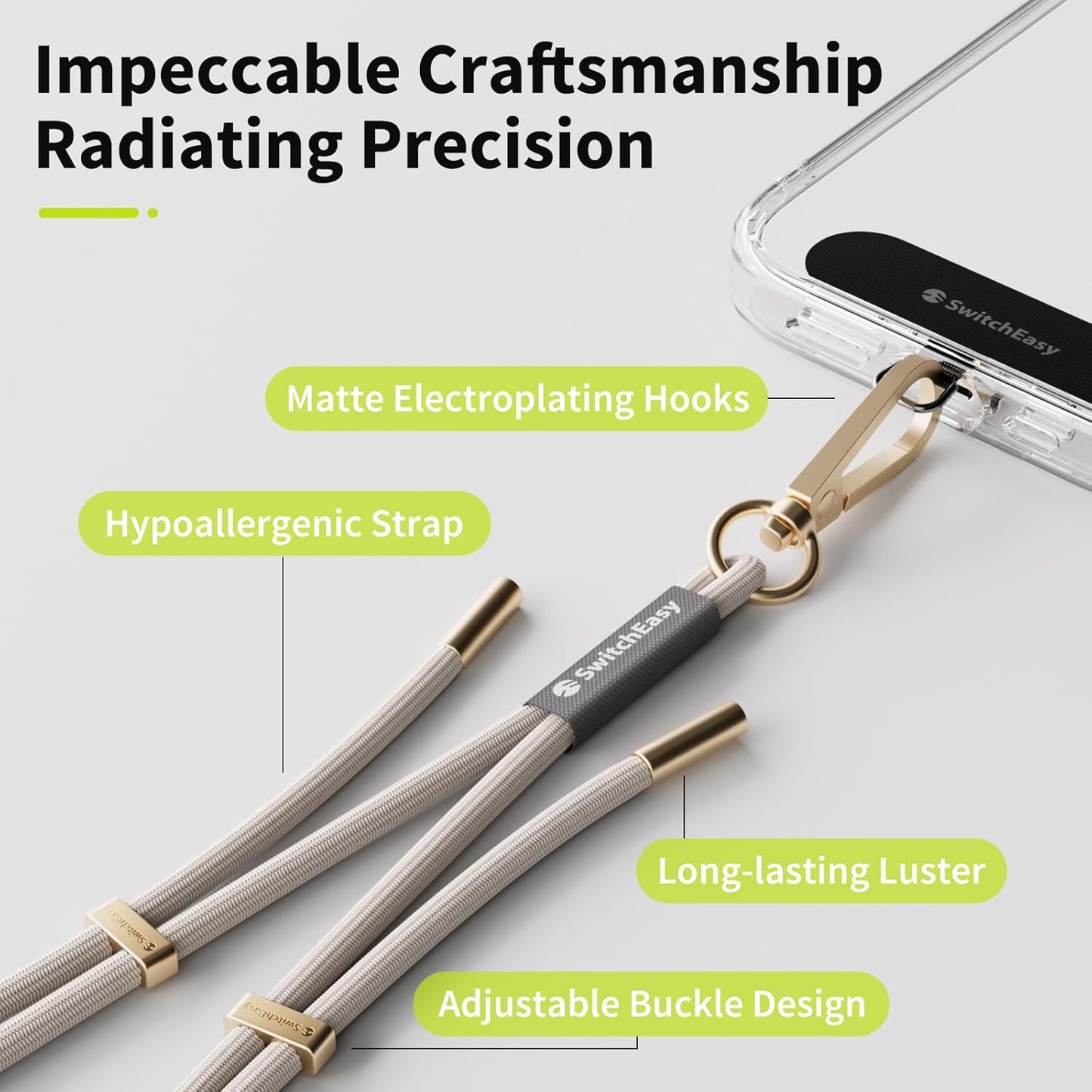 SWITCHEASY 6mm Adjustable Crossbody Phone Strap Compatible with Most Phones, Anti-Theft & Ant-Drop, Hands Free for Phone Lanyard Crossbody with Strap Card Phone Tether Tab-EasyStrap (Ice Cream White)