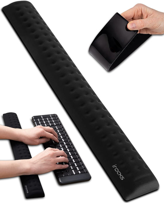 i-Rocks Memory Foam Keyboard Wrist Rest - Pain-Reducing, Non-Slip Rubber Base Wrists Rest Support - Cooling Ergonomic Laptop & Computer Keyboard Pad for Long Hours of Work, Studying, Gaming - Black