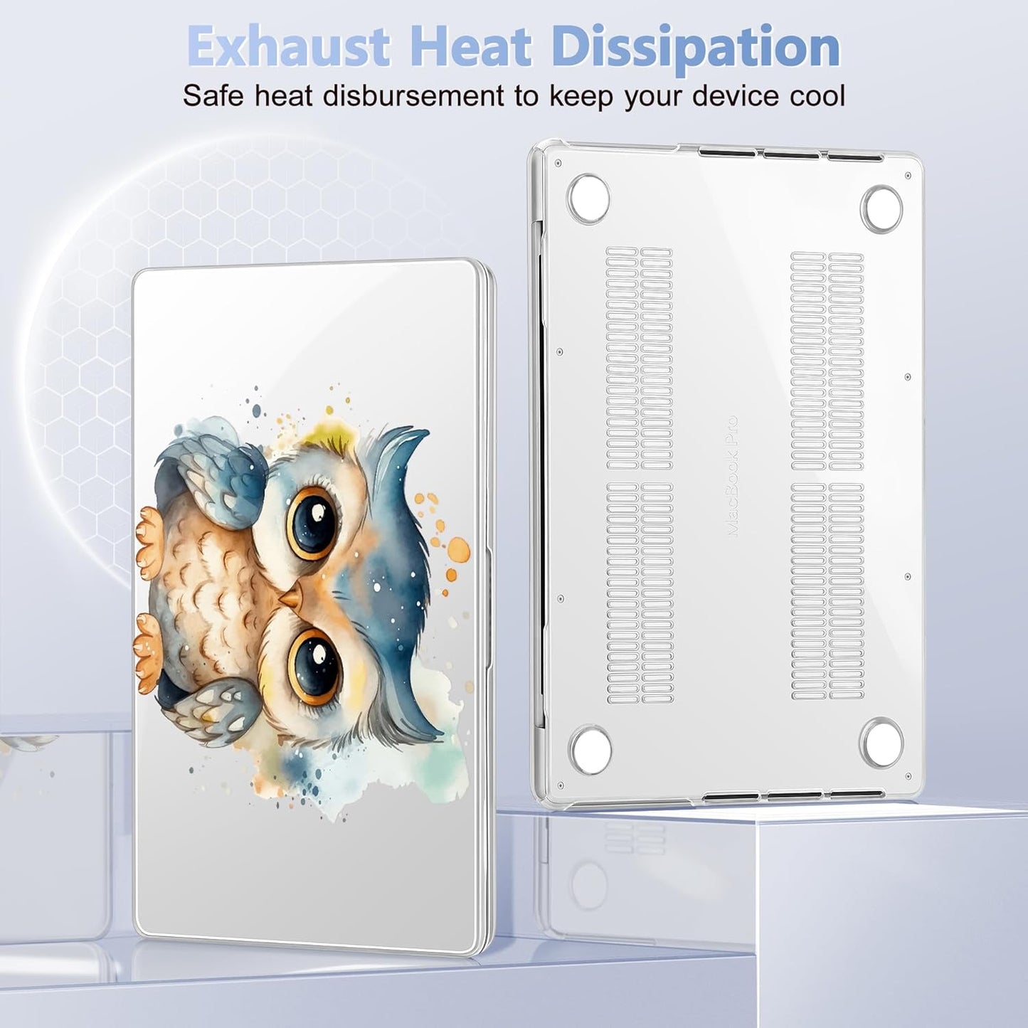 for MacBook Pro 16 inch Case 2021 2022 2023 2024 Release A3186 A3403 M4 A2991 M3 A2780 M2 A2485 M1 Pro/Max, Hard Shell Case with Screen Protector & Keyboard Cover, Cute owl