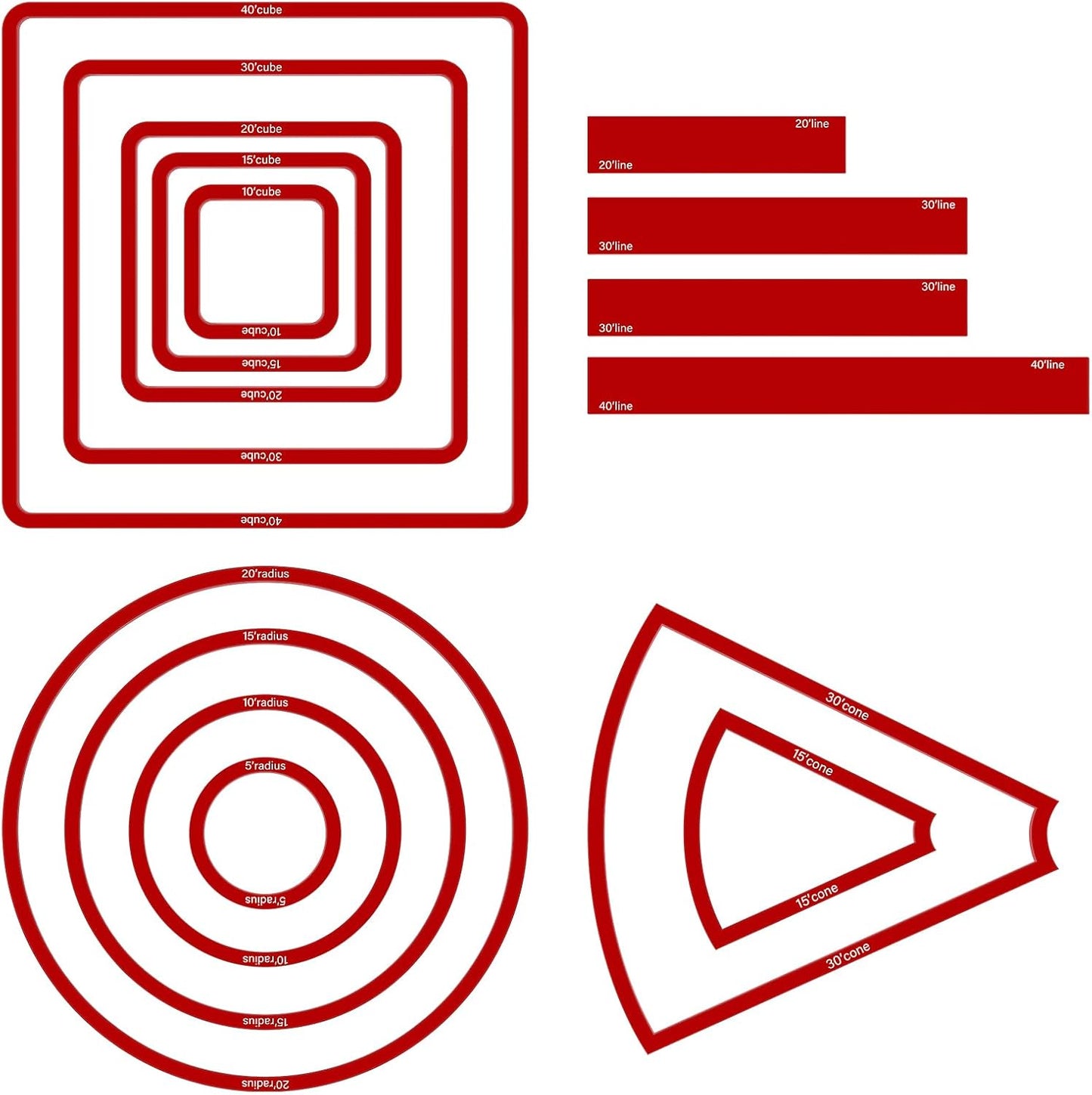 Sintuff 15 Pcs Spell AOE Damage Template Translucent Acrylic Area of Effect Spell Set Include 5 Cube 4 Circle 2 Cone 4 Line Templates for Gifts Tabletop RPG Gaming Accessories(Red)