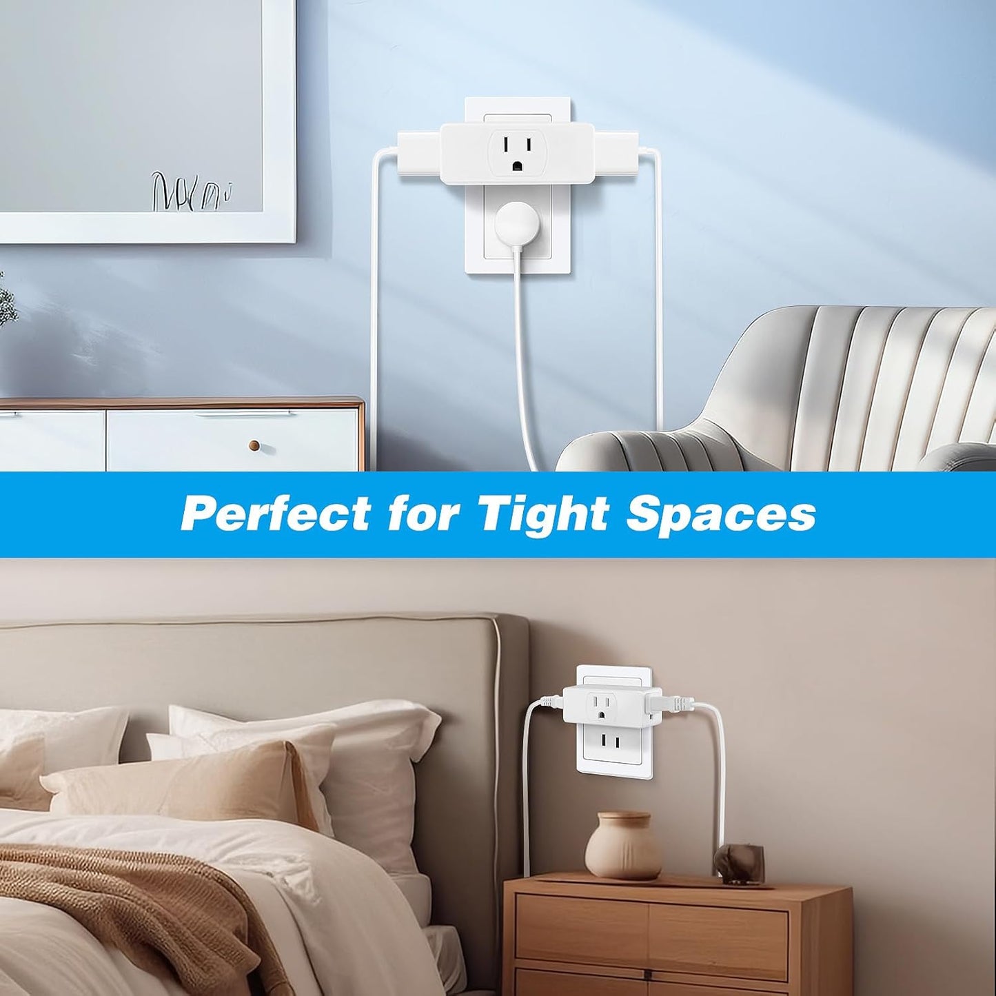 Multi Plug Outlet Extender 1pack, Multiple Outlet Splitter, 3 Outlet Grounding Wall Adapter, Multi Plug Wall Outlet, Multiple Plugs in One Outlet, Cruise Essentials, Electrical Wall Outlet Splitter