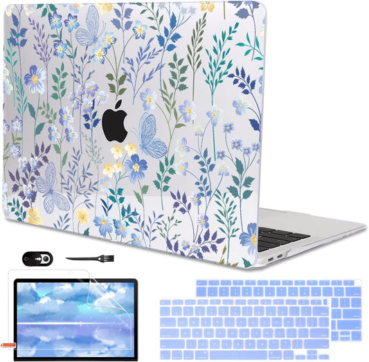 Compatible with 2021 2020 MacBook Air 13 inch Case M1 A2337 A2179 A1932 2018 2019 Release, Pattern Plastic Hard Shell Case & Keyboard Cover for Mac Air 13 Touch ID, Meadow Wildflower
