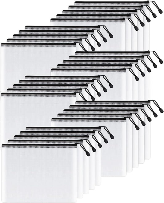 SUNEE Mesh Zipper Pouch 7x11 in (Black, 30 Packs), Mesh Bags with Zipper for School Office Supplies, Puzzles & Games, Travel Accessories, Waterproof Zipper Pouches for Organizing