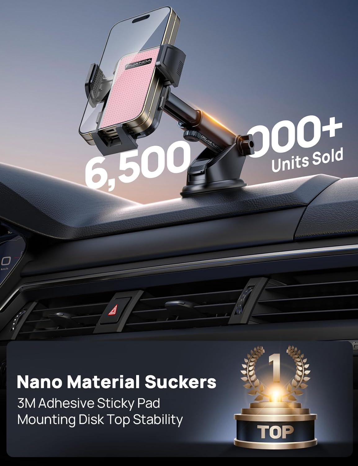 [2025 New] Dashboard Phone Holders for Your Car (+Air Vent Clip) [Military Grade Stable] , Car Cell Phone Holder, Rotatable Suction Cup Car Phone Mount for All Phone (Pink)