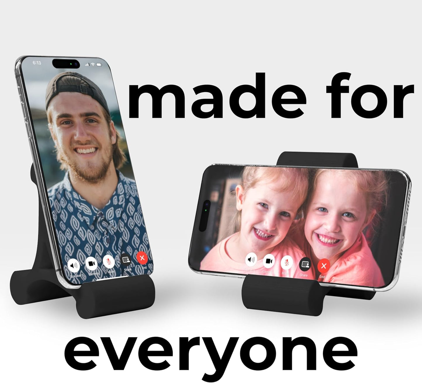 Skalene Phone Stand - 100% Silicone Rubber, Adjustable Phone Holder, Prop, Rest - Desk, Office, Home, Kitchen Accessory (Stealth Black)