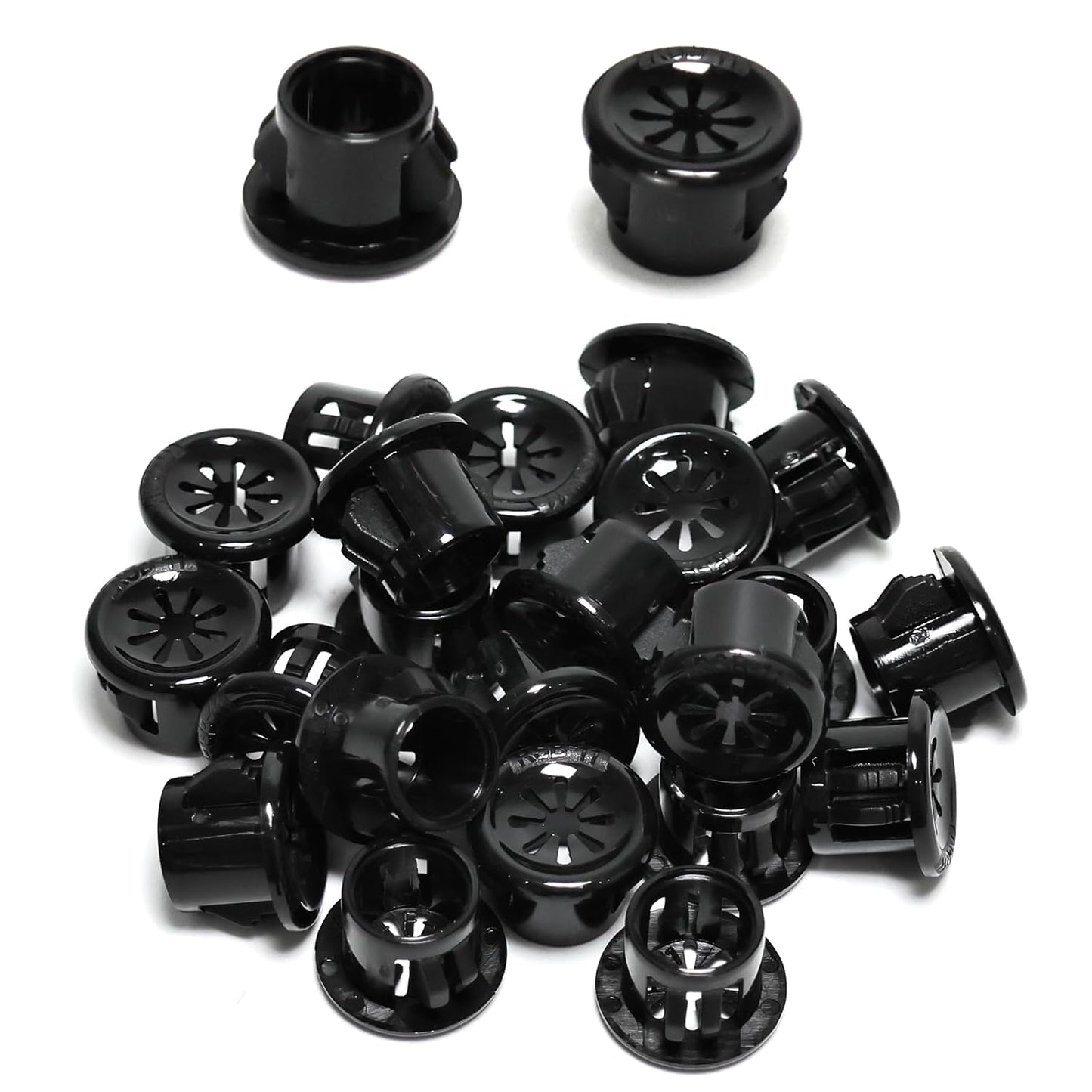 50 Pcs Cable Grommet, Snap Bushing 7/16" (11 mm) Mounting Diameter, Flexible Petal-Shaped Buckle Round Nylon Desk Grommet for Wires Through Countertop Cord Organizer and Protection, Black