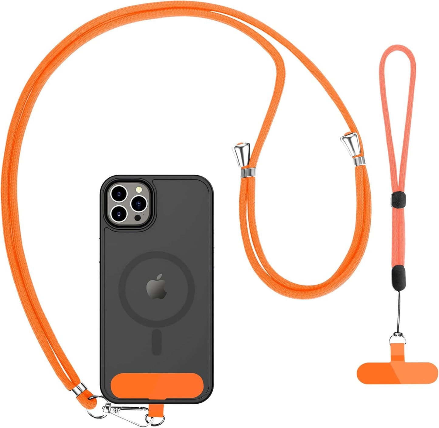 CACOE Cell Phone Lanyard Universal Crossbody Multifuctional Lanyard Compatible with Most Smartphones (Orange, 30"（Neck Strap×1）+8"（Wrist Strap×1）)