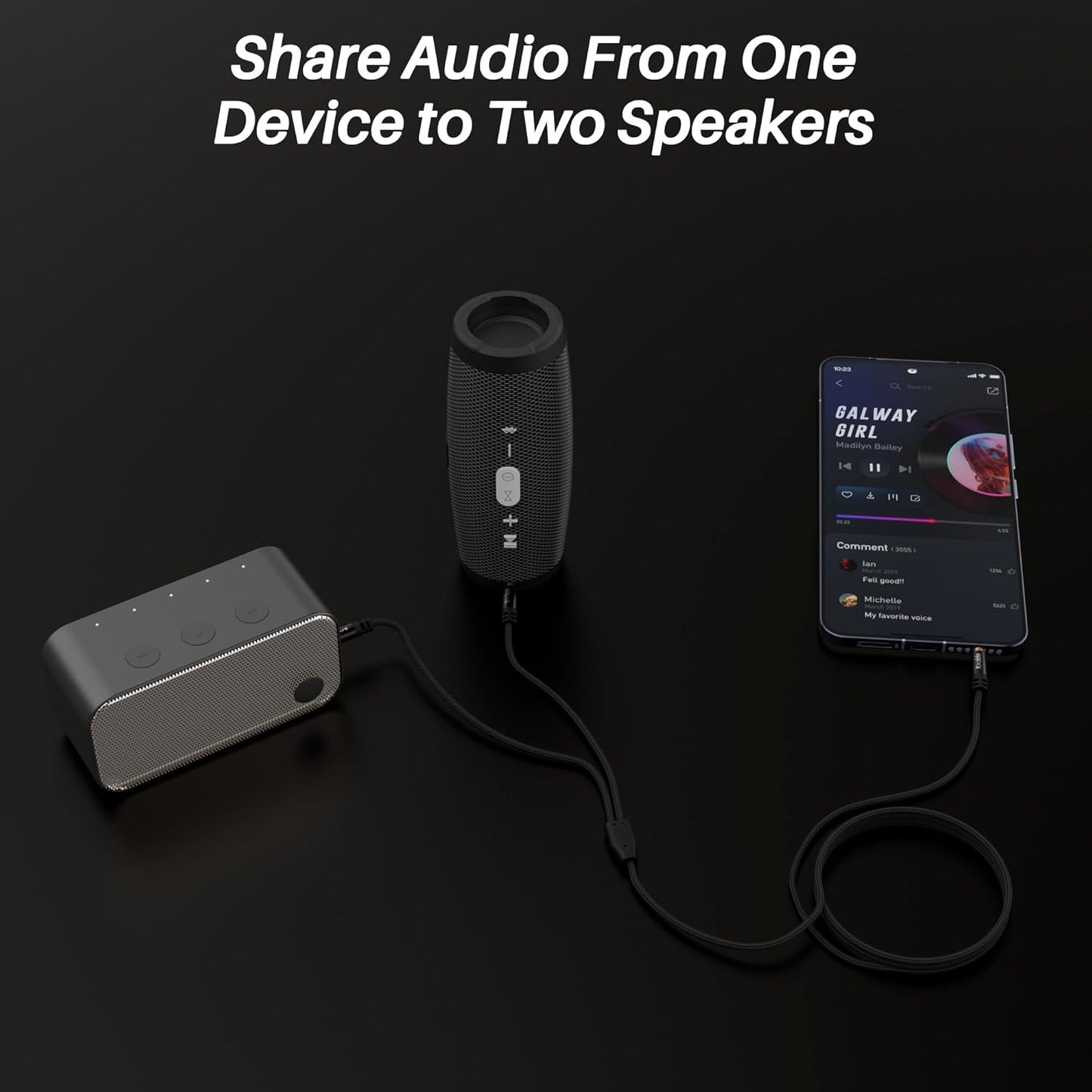 1/8 Inch TRS Stereo Y Splitter Cable 6FT, 3.5mm Male to 2-Male Y-Splitter Stereo Audio Cable, for Cell Phone PC Laptop, Speaker, Headphones, Suitable for Switching or Two Sets of Speakers