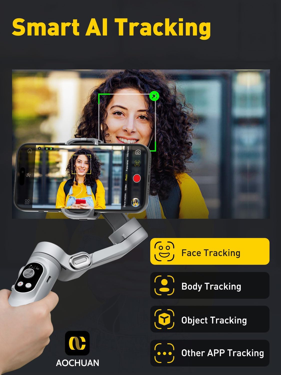 Gimbal Stabilizer for Smartphone with Face/Object Tracking for iPhone 15 14 Pro Max Android,3-Axis Foldable Phone Gimbal w/Built-in Light,1/4 Threads for TikTok YouTube Vlogging(Smart X Grey)