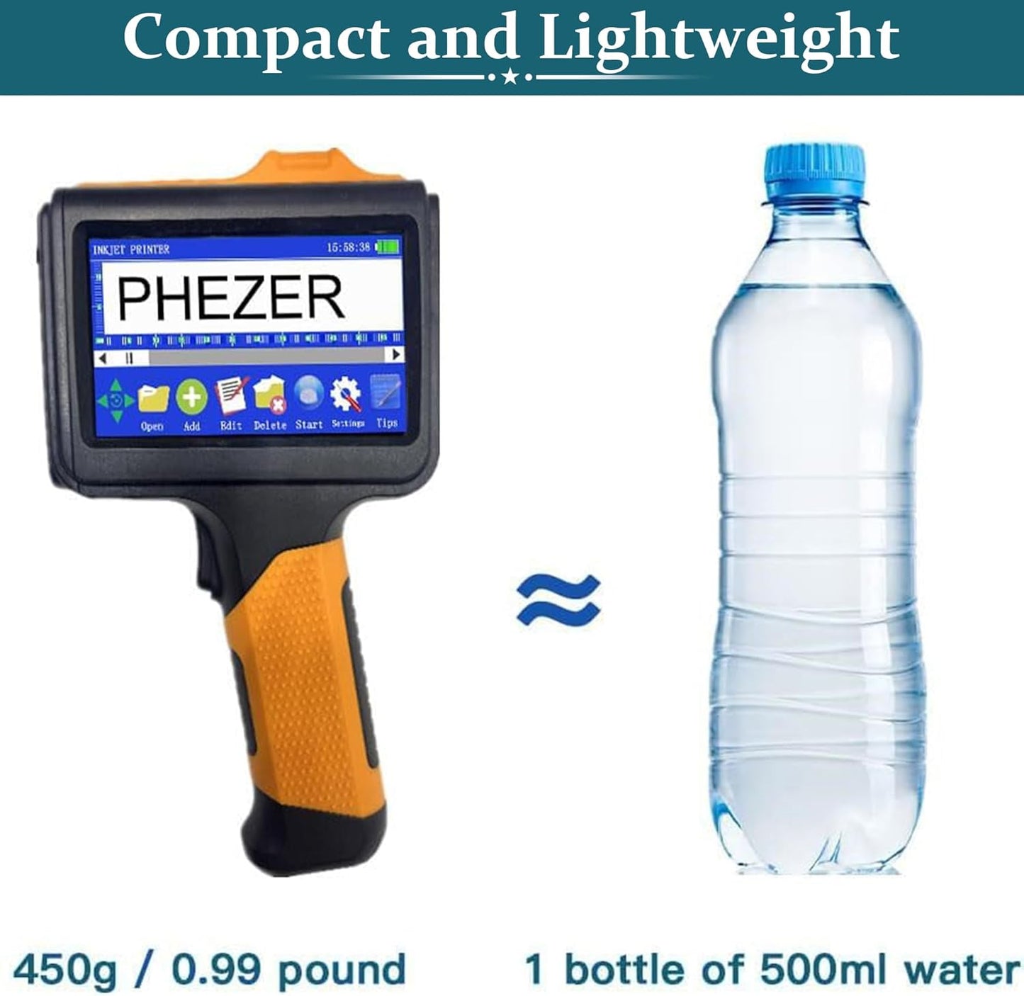 P19 Handheld Inkjet Printer for Any Surface, Portable 360° All-Round Coding Machine Print Height 2-12.7mm for Date/Time/Barcode/QR Code/Logo, with Cartridge(Anti-Slip Handle, Upgrade Version)