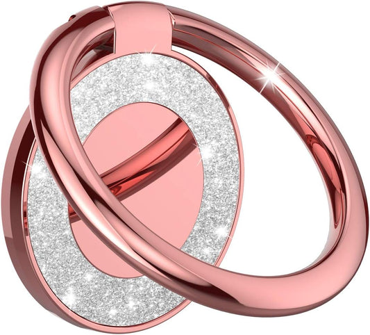 Cell Phone Ring Holder Stand, Cell Phone Grip Holder, Adhesive Phone Grip for Phones and Cases. (Glitter Rose Gold)