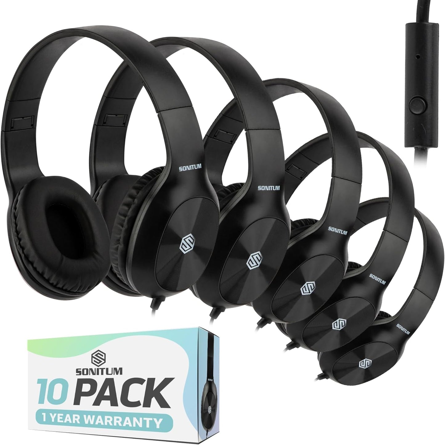 Classroom Headphones-Bulk 10-Pack, with Microphone Student On Ear Comfy Swivel Earphones for Library, School, Airplane, Kids-for Online Learning and Travel, HQ Stereo Sound 3.5mm Jack (Black)