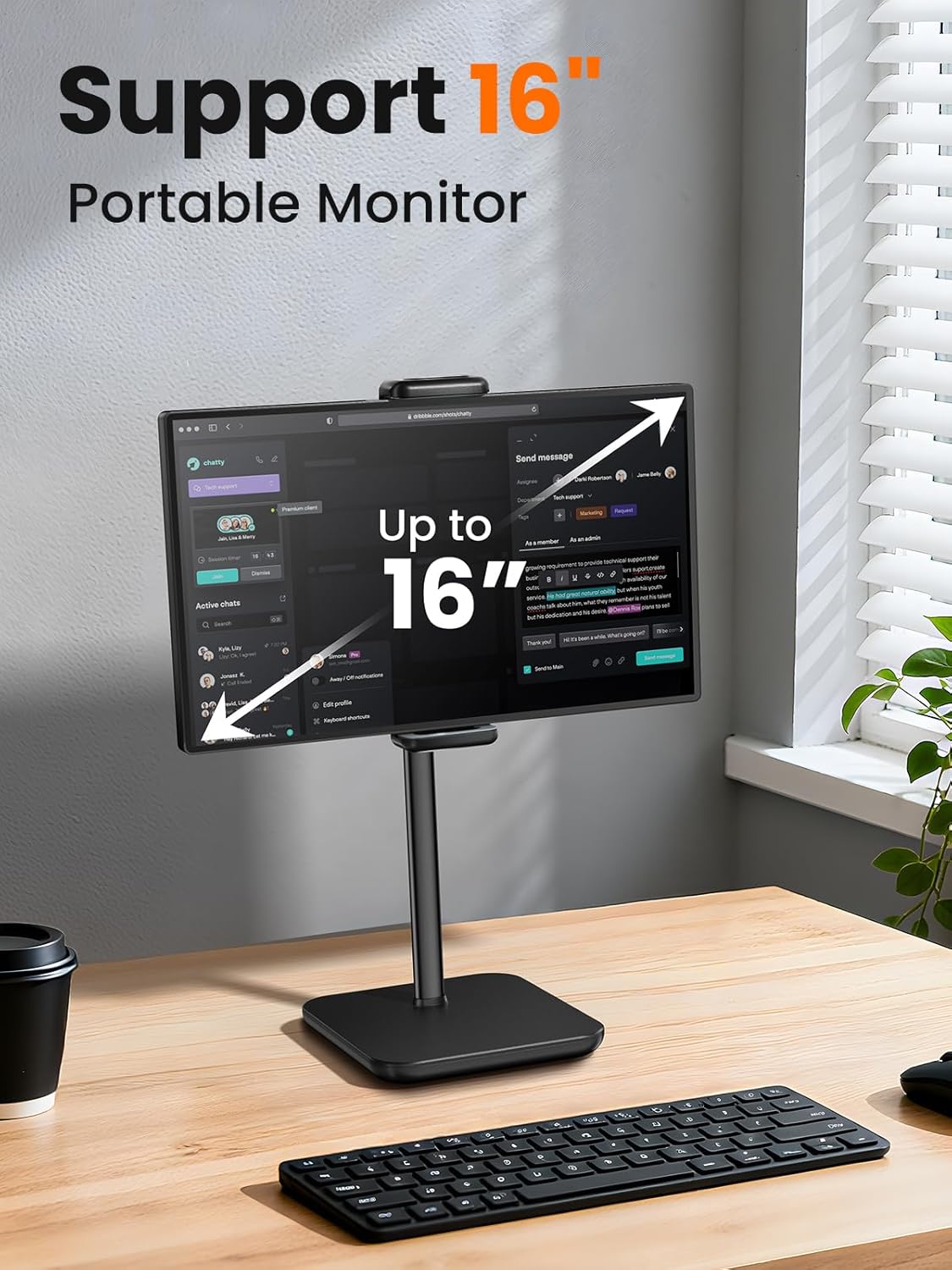 tounee Portable Monitor & Tablet Holder Stand, 4.4lb (2kg) Holding Strength, Height Adjustable Up to 18.11", Ideal for 4.7"-16" Devices (15.6" Portable Monitors, iPad, iPhone, Kindle) - Black