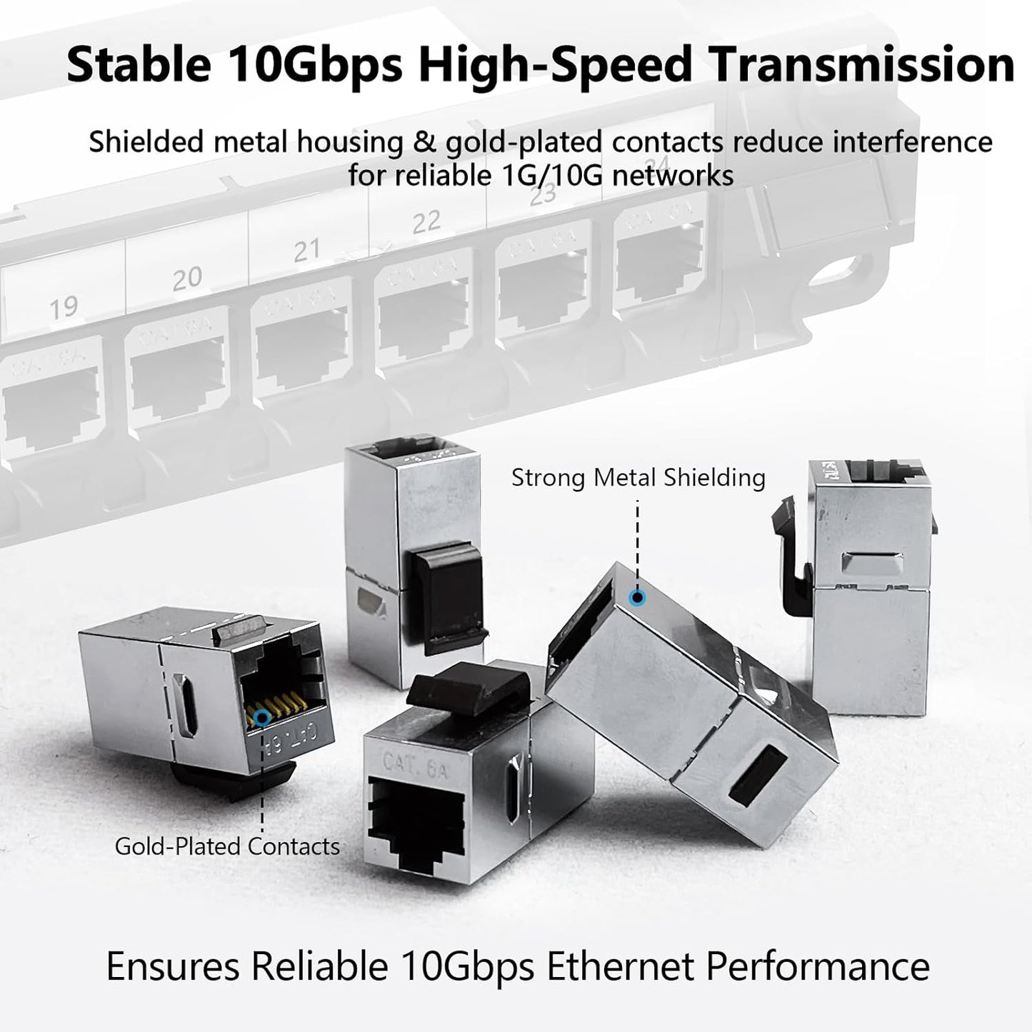 Jadaol 48 Port Shielded Patch Panel Rack or Wall Mount 19-Inch, 2U Cat6A Network Panel Preloaded with 48 Keystone Couplers Plus 2 Spare, 10Gbps Ethernet Panel with Cable Management & Back Support Bar
