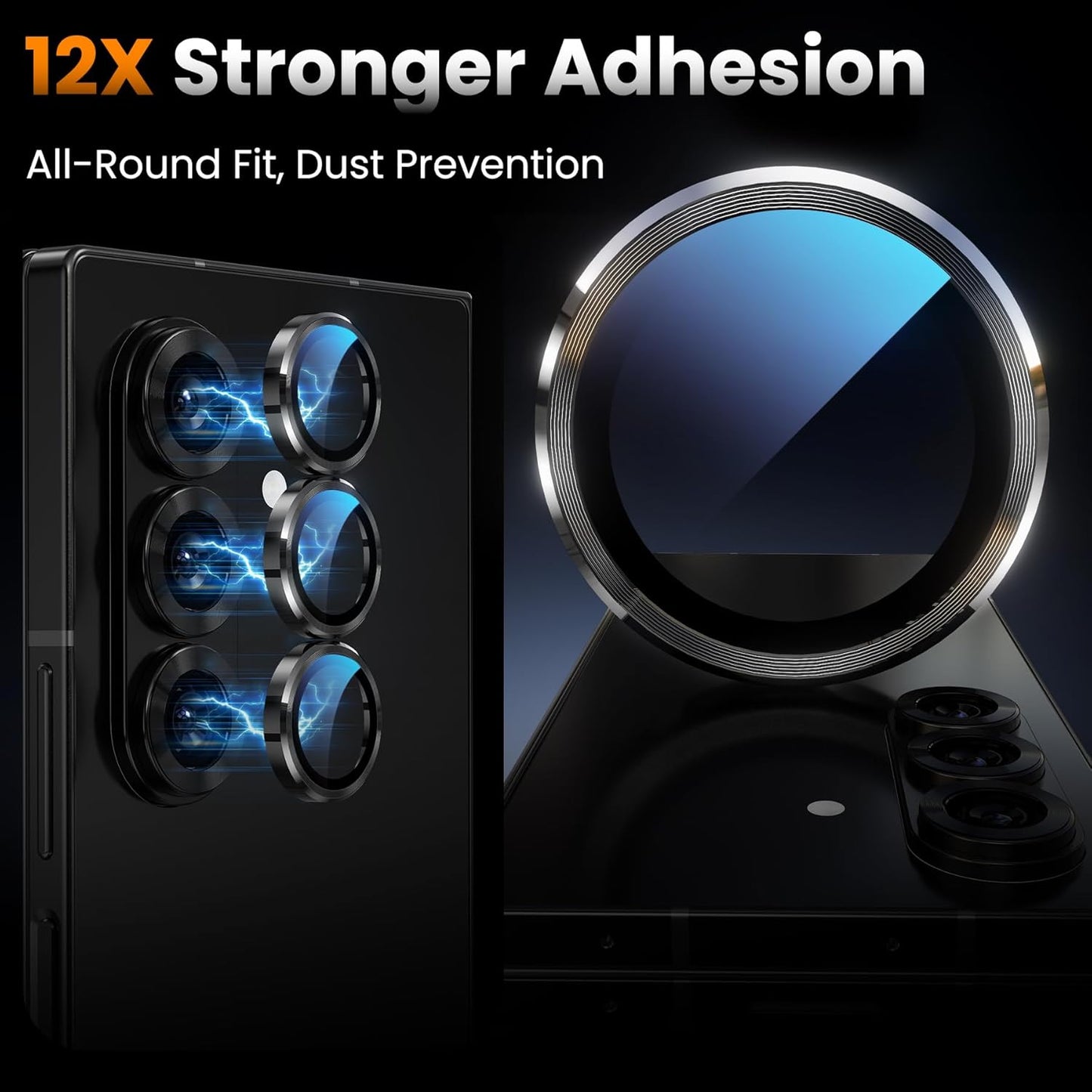 YWXTW for Samsung Galaxy Z Fold 7 Camera Lens Protector, [12X Stronger Adhesion] Individual Anti Scratch Metal Ring Tempered Glass Camera Screen Protector for Z Fold 7 Accessories 2025 (Black)