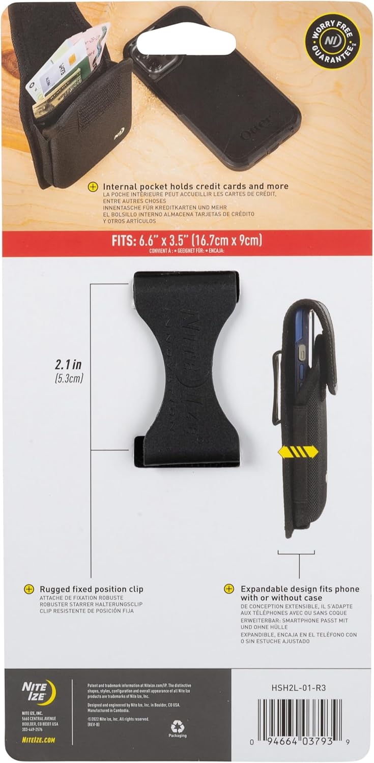 Nite Ize Clip Case Hardshell Universal Rugged Holster - Protective Phone Holder with Belt Clip - Holster for Men's & Women's Belts - Utility Belt Phone Pouch - XX-Large, Black