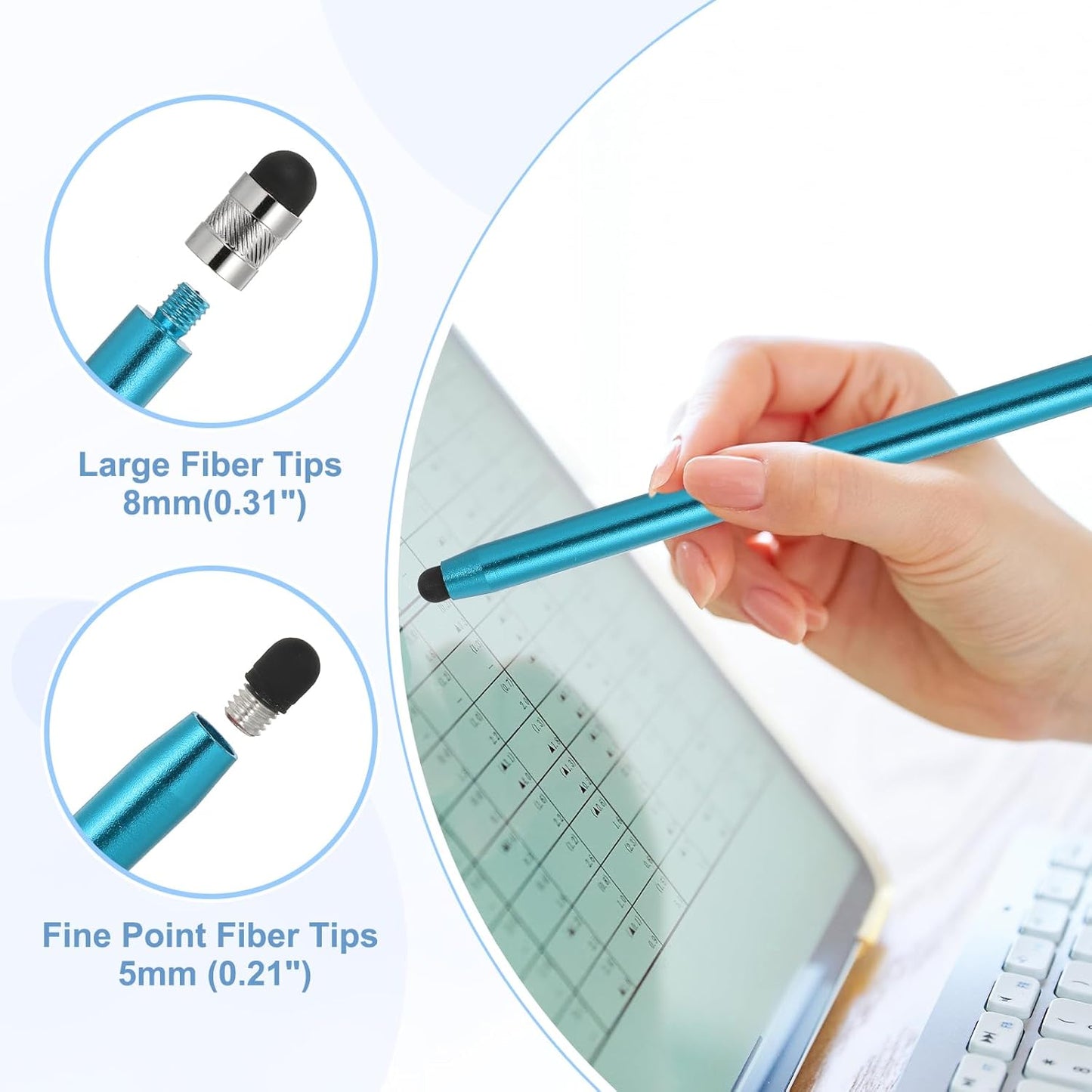 PATIKIL 5 Pcs Stylus Pens for Touch Screens, 2 in 1 High Sensitivity Universal Pen Capacitive Stylus for Phone Tablets Laptop Touch Screen Devices, Blue