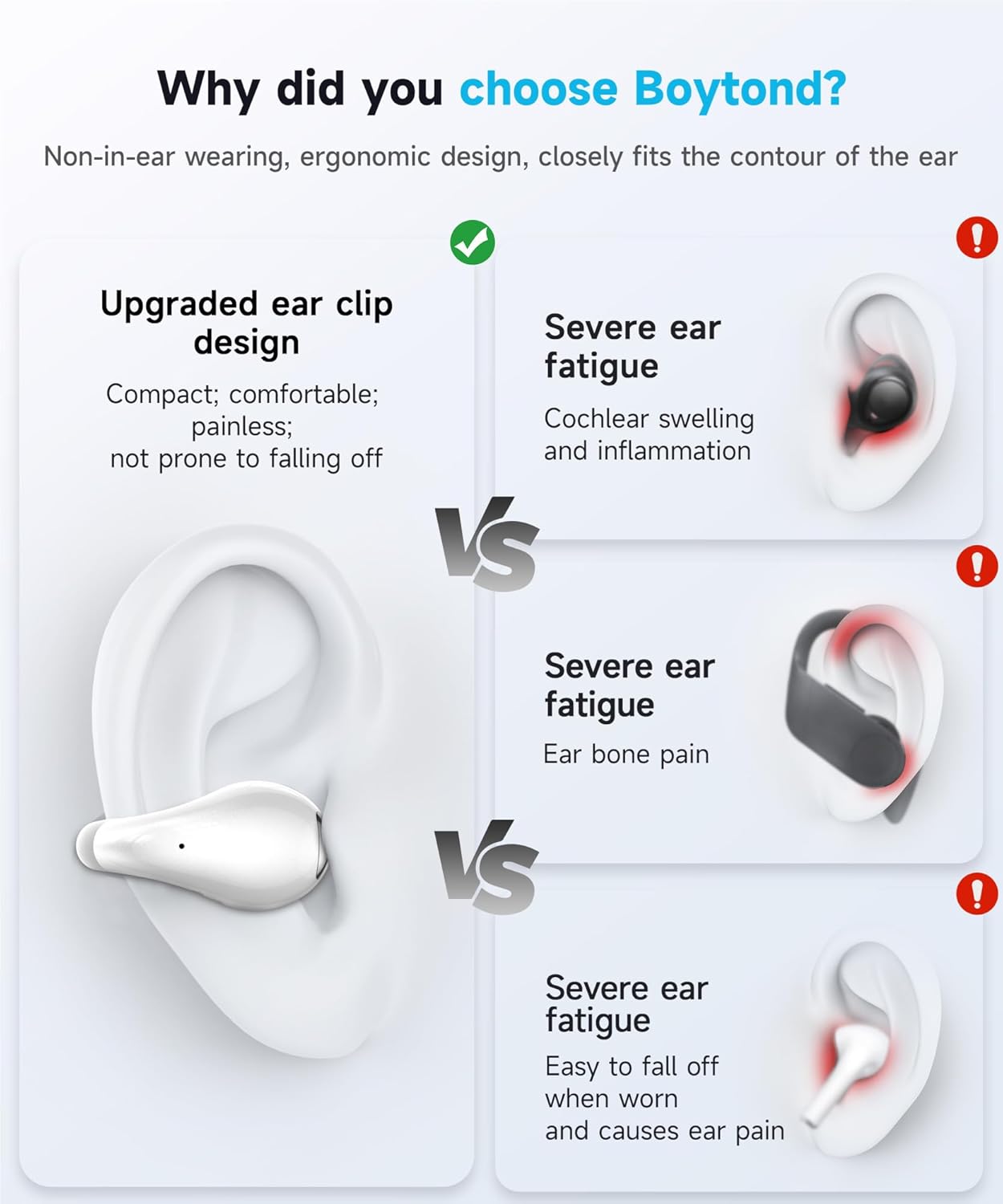 Ultra Open-Ear-Earbuds Wireless Bluetooth - Ergonomic Clip-On Earbuds, Bone Conduction Over-The-Ear Headphones with Waterproof Design and Secure Fit for Small Ears, Elegant White