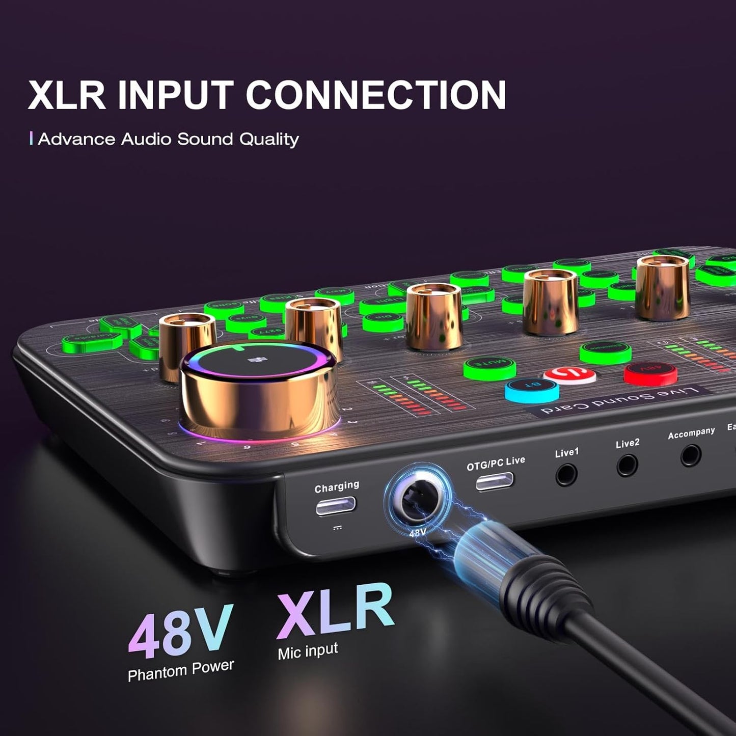 Facmogu K600 Gaming Audio Mixer, Streaming Audio Mixer with XLR Microphone Support, DJ Mixer Built-in 48V Phantom Power, Live Sound Card for PC Phone Live Streaming Podcasting Karaoke Tiktok YouTube