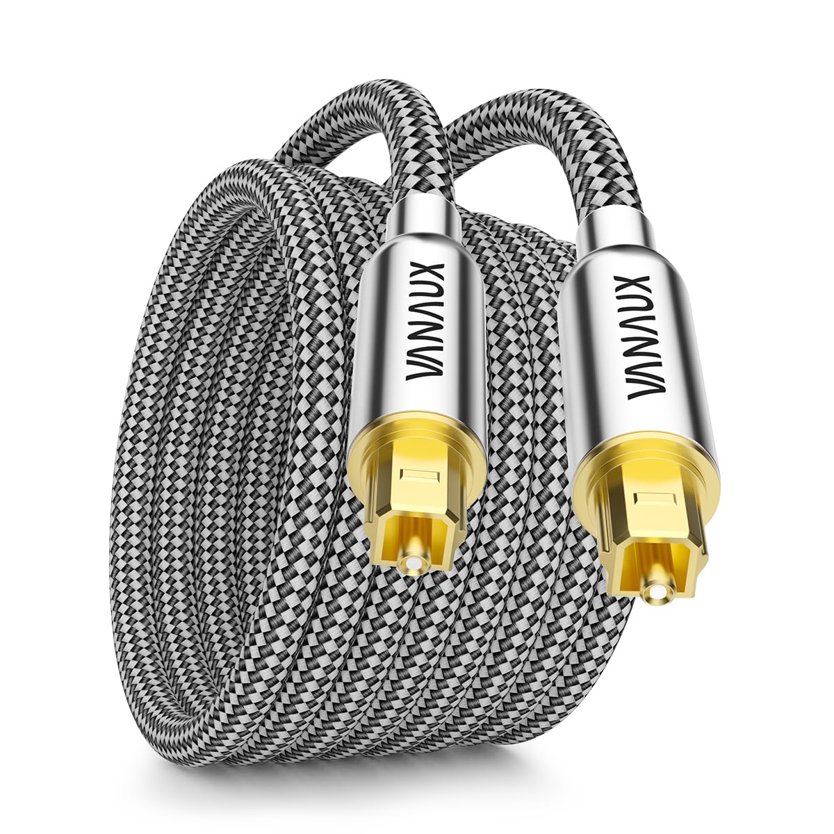 VANAUX 33FT Digital Optical Audio Cable (24K Gold Plated Connectors, Aluminum Alloy Shell, Braided Jacket) S/PDIF Toslink Cable for Home Theater, Soundbars, Gaming Consoles