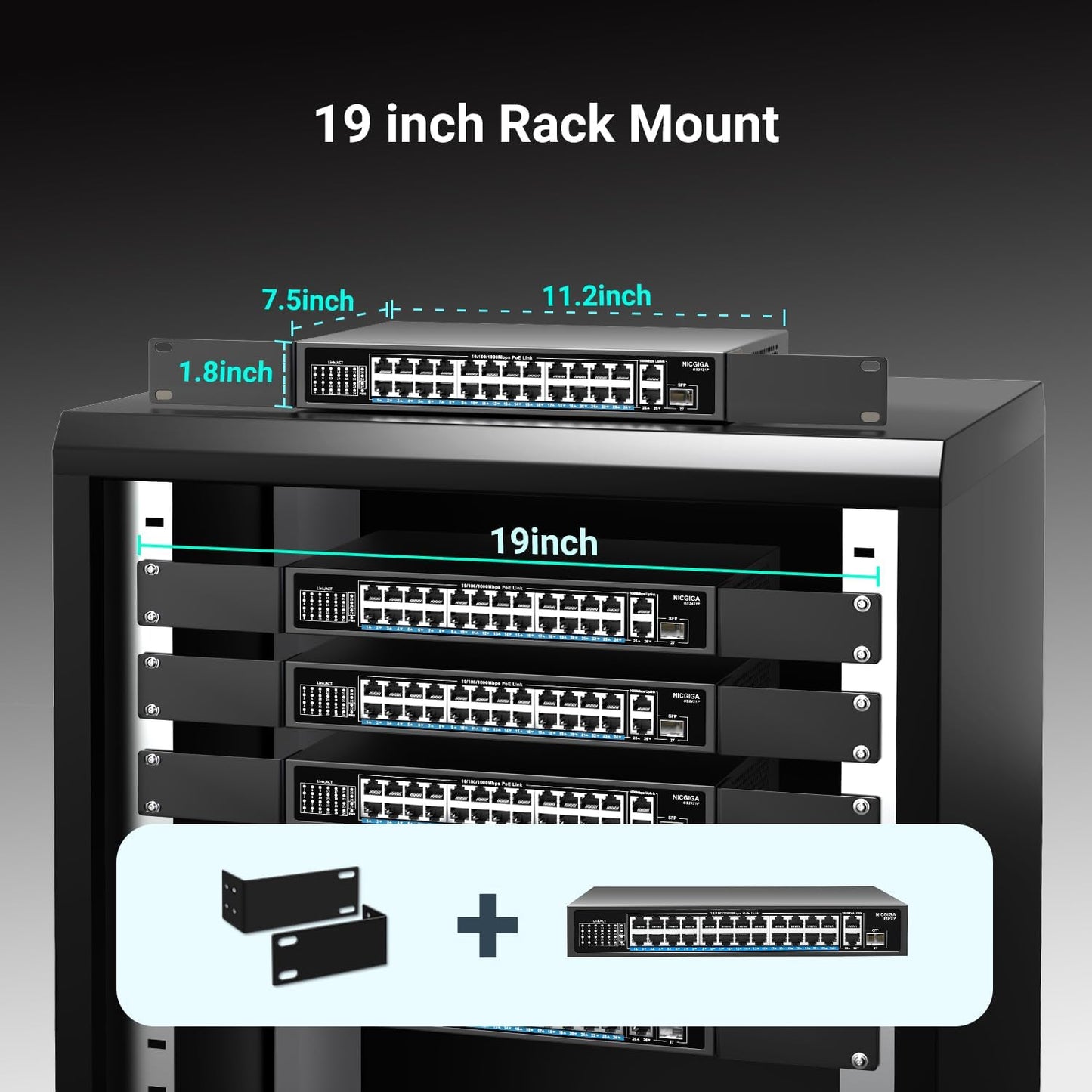 NICGIGA 24-Port Gigabit PoE Switch with 24 PoE+@300W, 2 Gigabit Uplink Ports, 1 SFP, Sturdy Metal for Desktop/Rack Mount, Plug and Play, Unmanaged Power Over Ethernet Switch