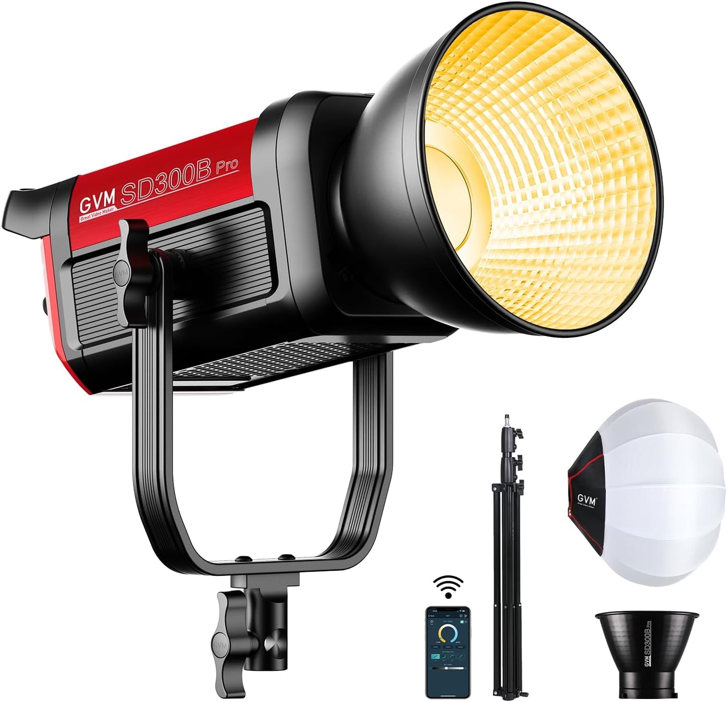 GVM LED Video Light Kit 65000Lux/m, 300W Studio Lights with Lantern Softbox, Dimmable 2700-6800K Video Lighting with Bowens Mount, Photography Lighting for Video Recording CRI 97+ 12 Effects