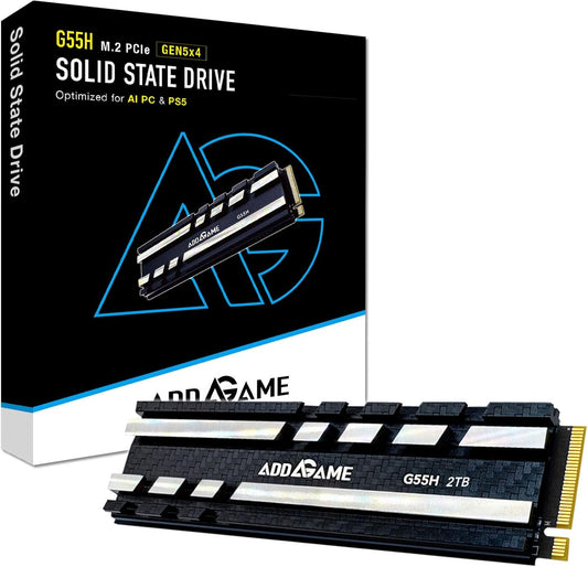 Addlink G55H 2TB PCIe 5.0 Gen5 NVMe M.2 SSD with Heatsink - Up to 10,300MB/s - Game Ready - Internal Solid State Drive - Compatible with PCs and PS5 (ad2TBG55HM2P)