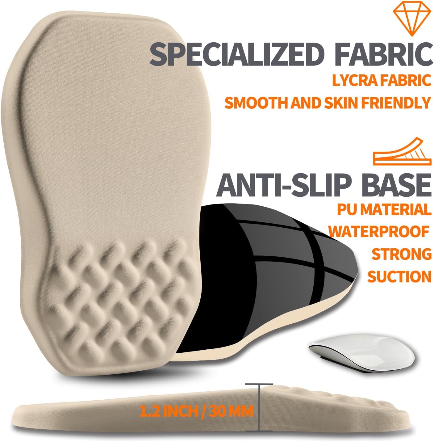 Ergonomic Slope Mouse Pad Wrist Support, Wrist Rest Mousepad for Carpal Tunnel Pain Relief with Massage Bulge and Slow Rebound Memory Foam (12x8 inch, Apricot)