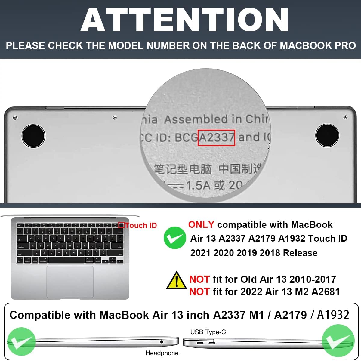 Compatible with MacBook Air 13 inch Case M1 A2337 A2179 A1932 2021 2020 2019 2018 Release with Retina Display & Touch ID, Crystal Black Pattern Plastic Hard Shell Cover, Physical Chemistry