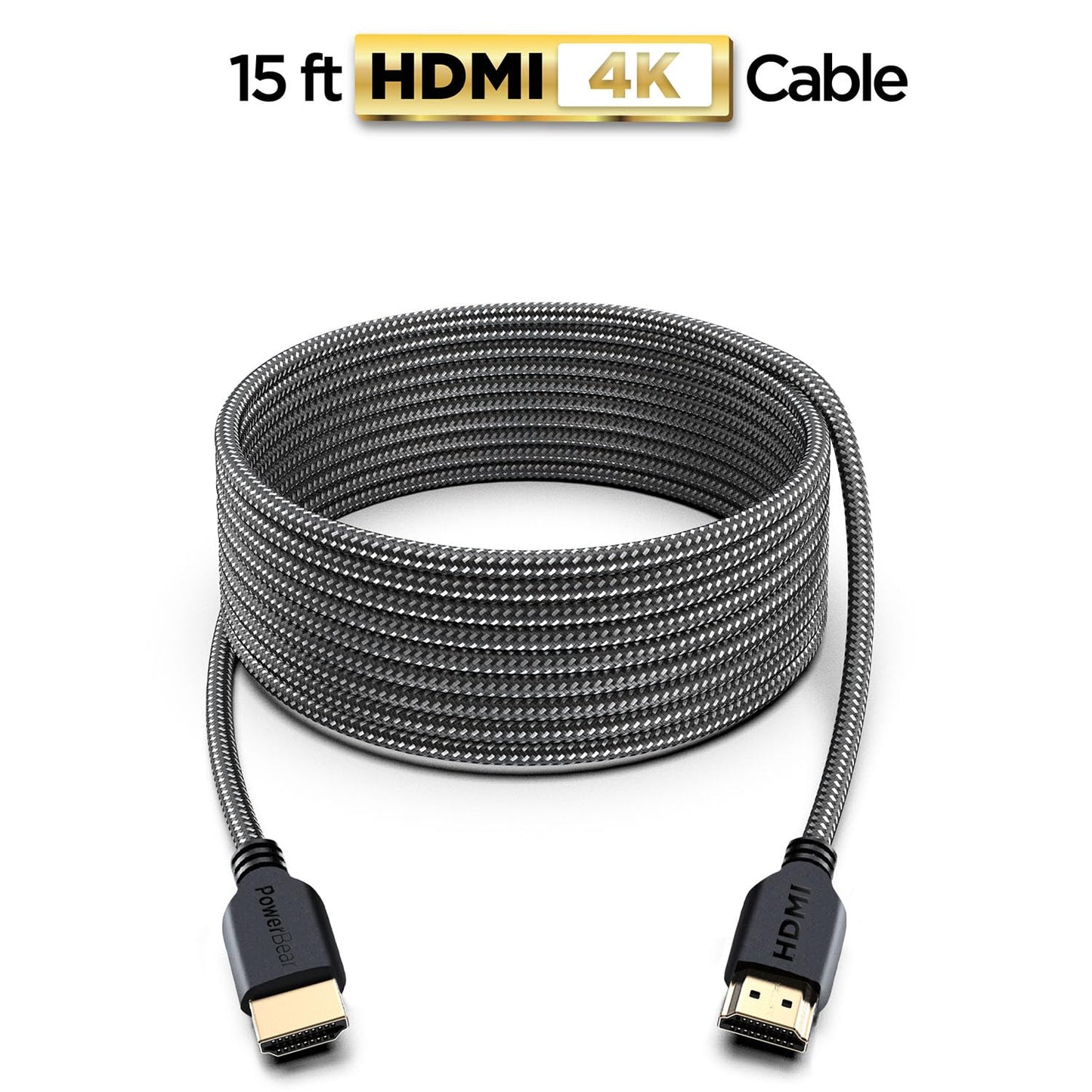 PowerBear 4K HDMI Cable 15 ft [2 Pack] High Speed, Braided Nylon & Gold Connectors, 4K @ 60Hz, Ultra HD, 2K, 1080P, ARC & CL3 Rated | for Laptop, Monitor, PS5, PS4, Xbox One, Fire TV, Apple TV & More