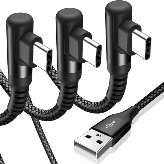 sweguard USB C Cable Right Angle [3Pack, 10FT+6.6FT+3.3FT], USB Type C iPhone 16 Charger Cable Nylon Braided Cord for iPhone 15 16 Pro Max Plus, Samsung Galaxy S25 S24 S23 S22 S21 S10 Note 20 10,Moto