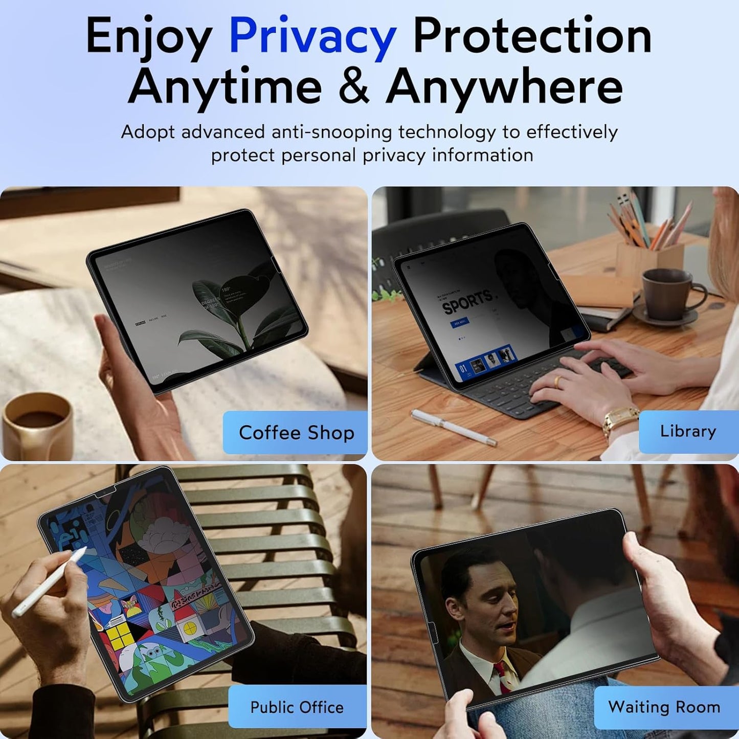 MOBDIK Privacy Screen Protector Compatible with iPad Pro 12.9 Inch (2022 & 2021 & 2020 & 2018), Anti Spy, 9H Tempered Glass, EZ Kit 1 Pack