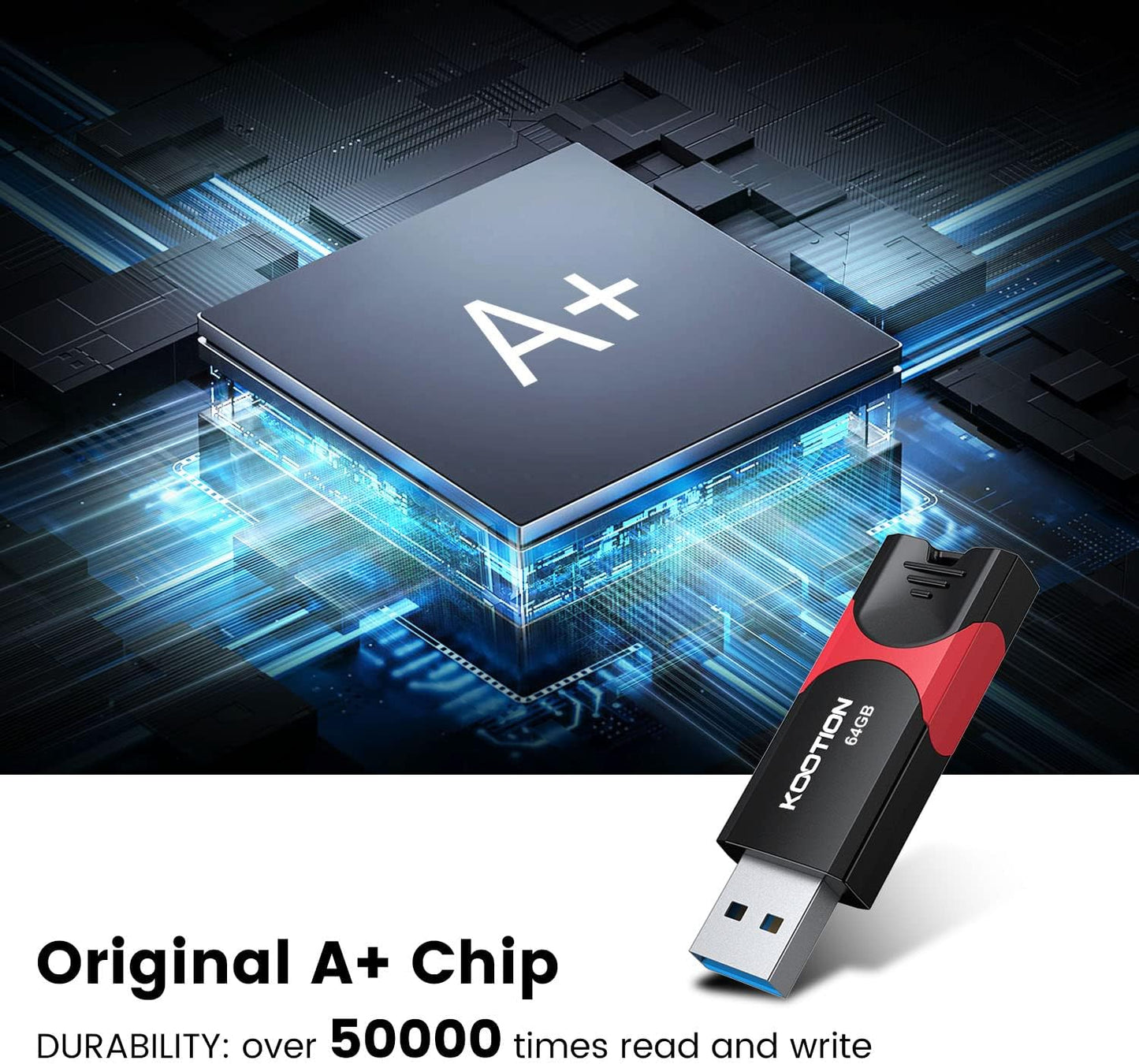 KOOTION Flash Drive 64 GB USB 3.0 Flash Drive Thumb Drive Retractable 64G Memory Stick Ultra High Speed USB Stick Rugged Jump Drive with LED Indicator for Data Storage and Transfer