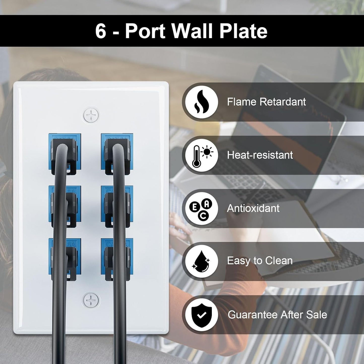 FGB 6-Port Keystone Wall Plate 20-Pack, Low-Profile Single Gang Wall Plates for RJ45, HDMI, and Coax Keystone Inserts, White