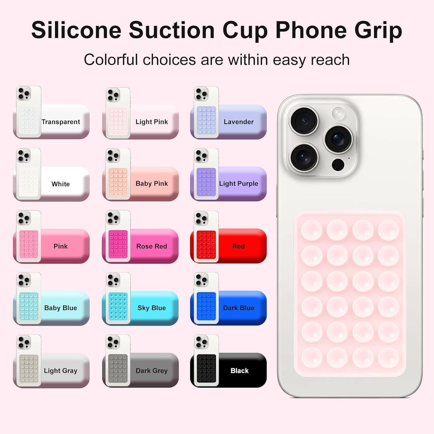 2PCS Silicone Suction Phone Case Mount, Non Slip Suction Cup, Hands-Free Phone Accessories Holder for Selfies and Videos, Silicone Adhesive Stand Sticky for Cell Phone White & Light Pink
