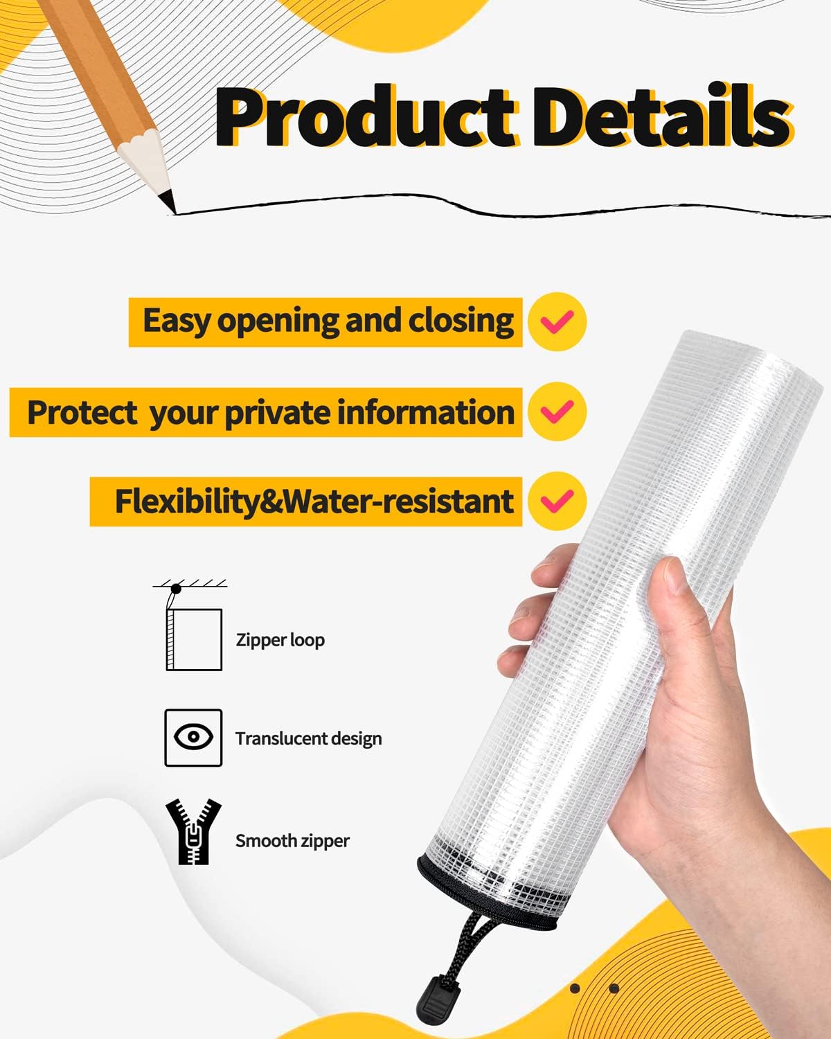 SUNEE Plastic Mesh Zipper Pouch 7x11 in (Black, 12 Packs), Small Water-Resistant Zip Bag for School Office Supplies, Pencil Organizing Storage