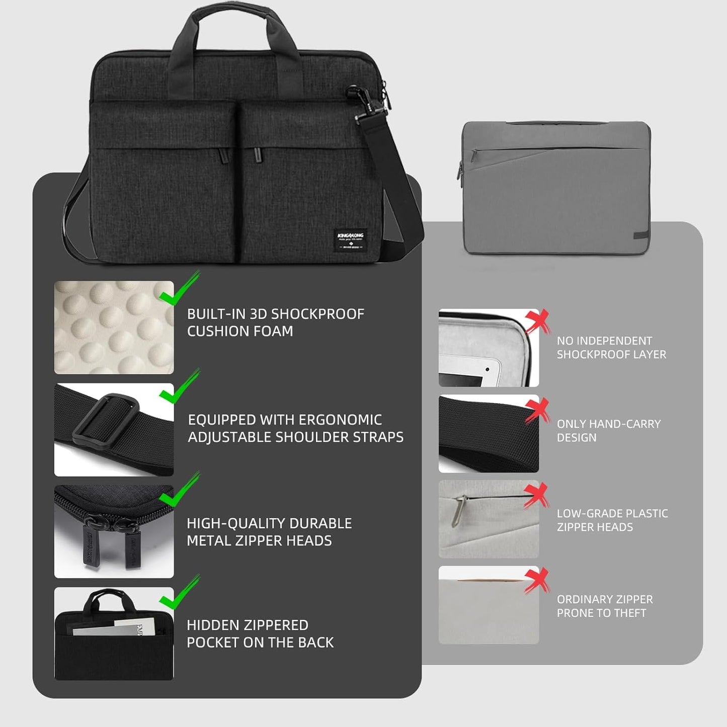 KINGSLONG 17-17.3 inch Slim Laptop Bag, Computer Carrying Case with Shoulder Strap, Notebook Handbag Cover for Men Women Fits Acer Asus Lenovo HP Toshiba Black