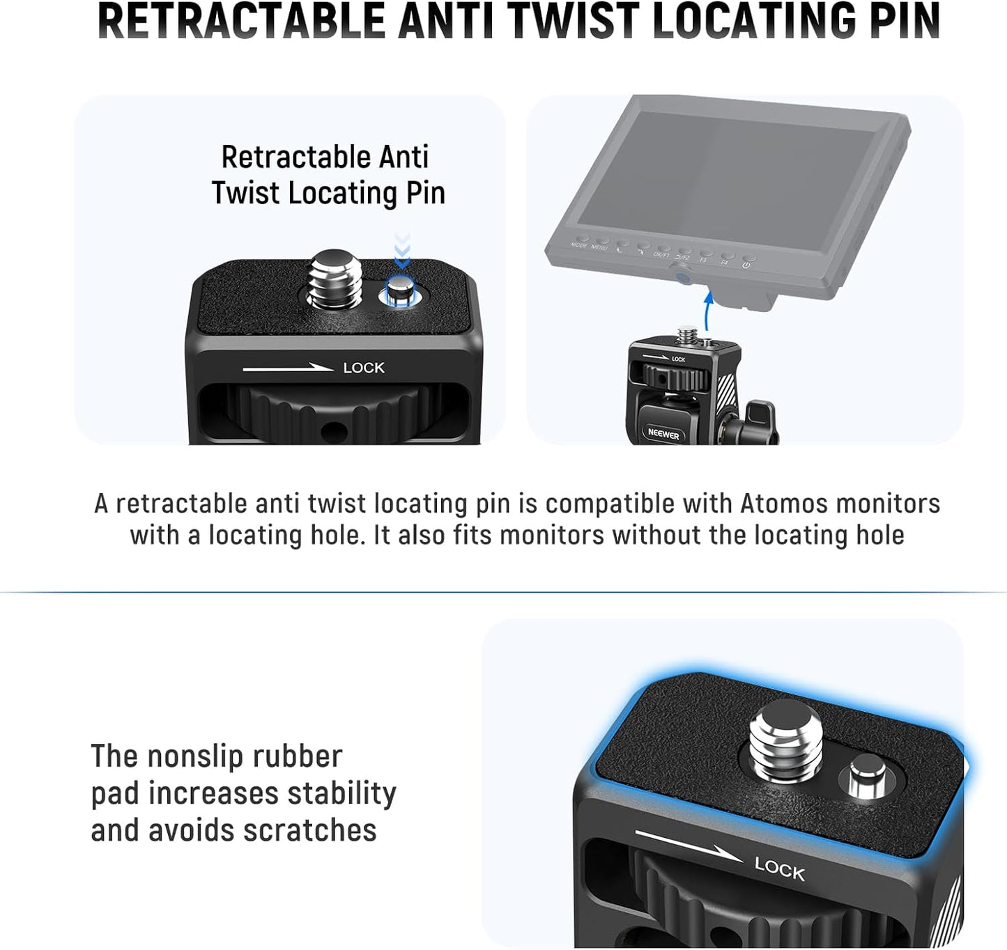 NEEWER Field Monitor Mount Holder with Cold Shoe 360 Swivel 180 Tilt Anti Twist Screw Compatible with Atomos Ninja 5" & 7" Camera Monitor, SmallRig Camera Cage, MA019