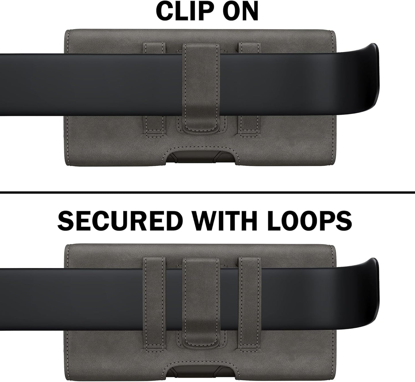 PiTau Holster for iPhone 16 & Pro 16e 15 15pro 14 14pro 13 13pro 12 12pro 11 11pro XR XS X, Samsung Galaxy S25 S24 S23 S22 S21 S20, Cell Phone Belt Holder Clip Case, Men's ID Card Pouch, Pewter Medium