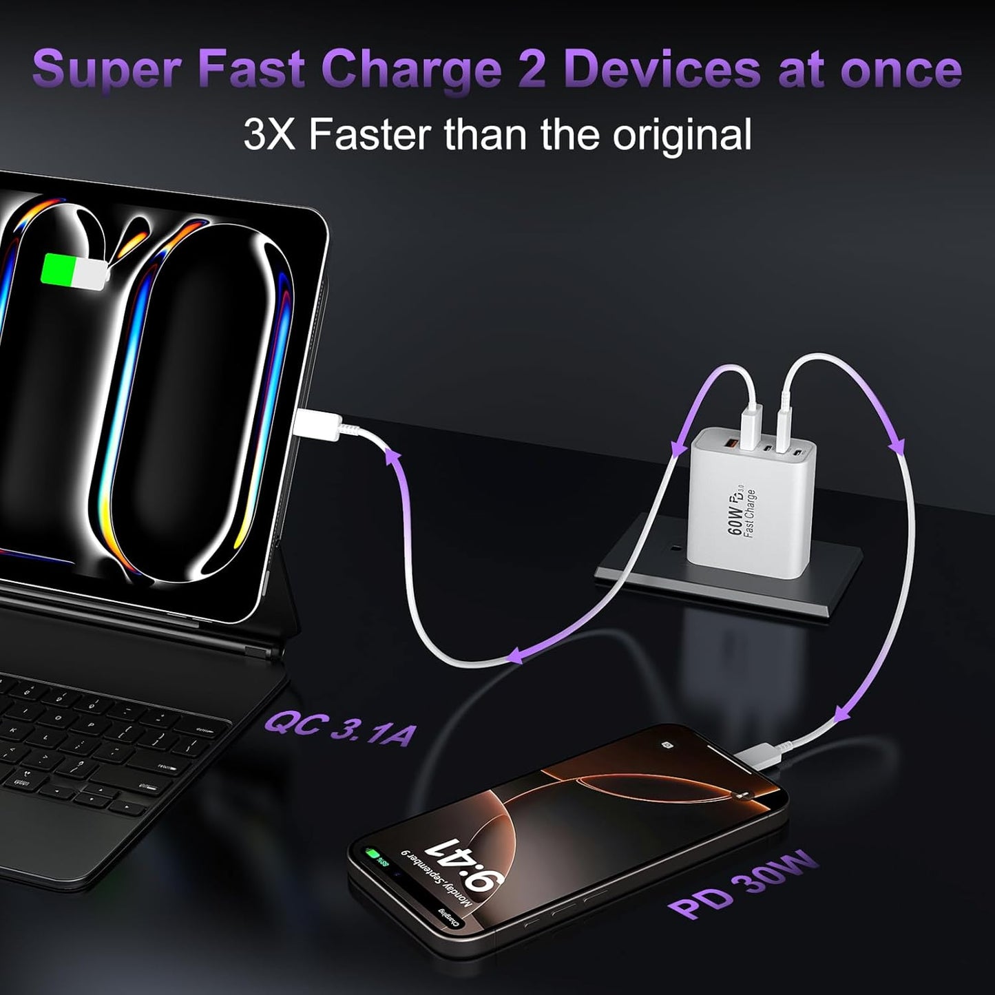 USB C Fast Wall Charger Block, 2Pack 60W USBC Charging Cubes, 5-Port PD+QC Power Adapter Multiport Brick Type C Box Plug for iPhone 16/15/14/13/12/11/Pro Max/Plus, iPad mini/Pro,Galaxy S25/S24