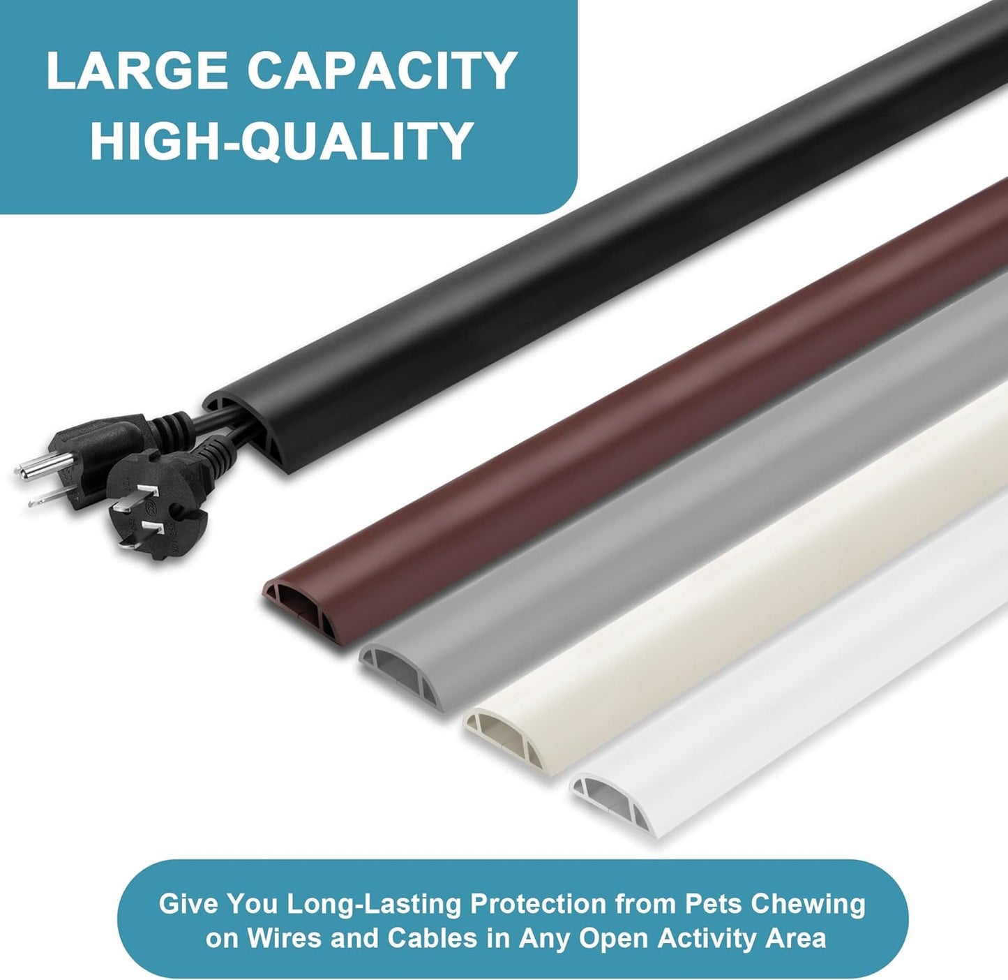 5.5FT Floor Cord Cover, Brown Soft Cable Cover Floor, Large Size Extension Cord Covers for Floor, Power Cord Protector Floor Wire Cover - Cord Channel Diameter: 0.7" (W) x 0.4" (H)