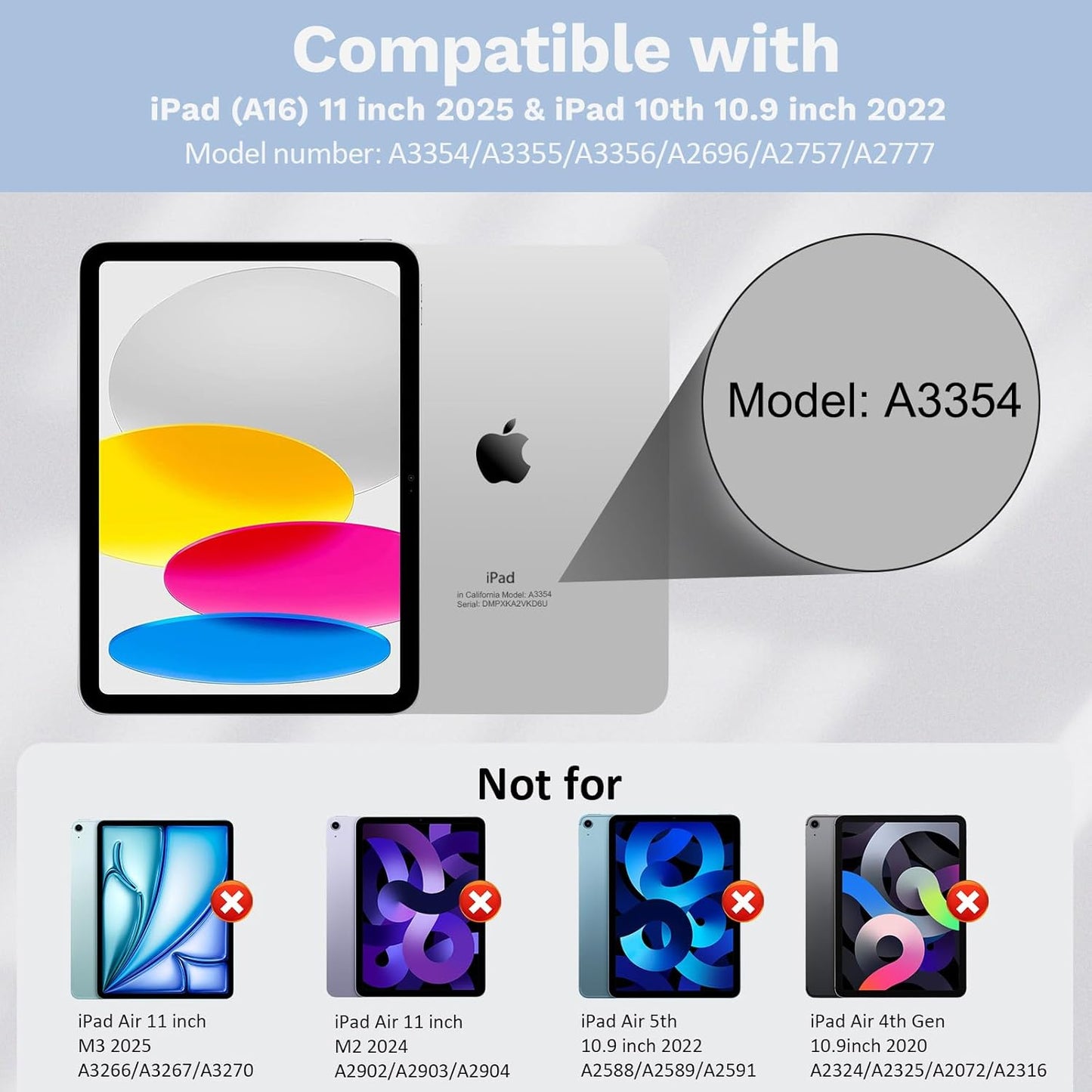 MoKo Touch Keyboard Case for iPad (A16) 11th Generation 11 inch 2025, iPad 10th Generation 10.9 inch Case with Pencil Holder, 7 Colors Backlit Multi-TrackPad Detachable Bluetooth Keyboard, Sky Blue