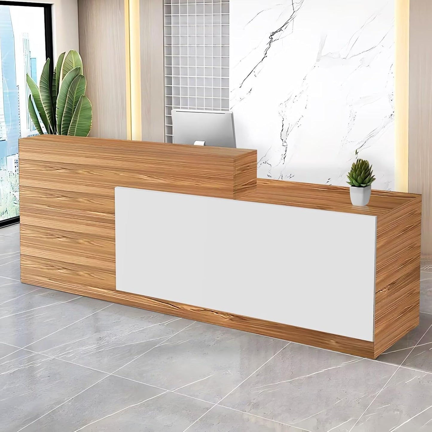Reception Desk with Counter Modern Checkout Counter with Lockable Drawer Keyboard Tray Receptionist Desk for Office Salon Reception Table S Right 79inch/200cm